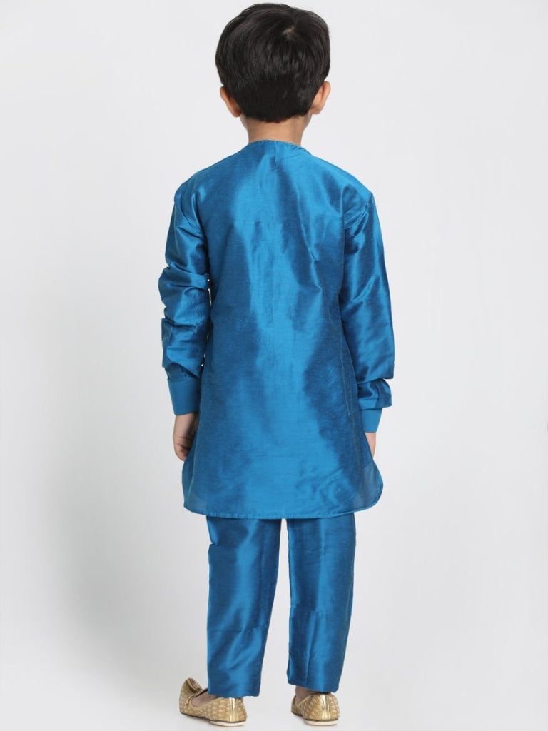 Vastramay Boys' Light Blue Cotton Silk Blend Kurta and Pyjama Set - qivii