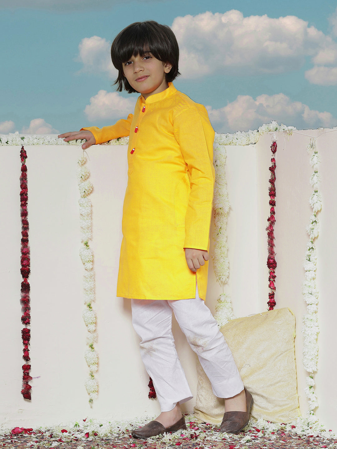 Vastramay Boy's Soft Comfortable Light Weight Cotton Kurta and Pyjama Set - qivii