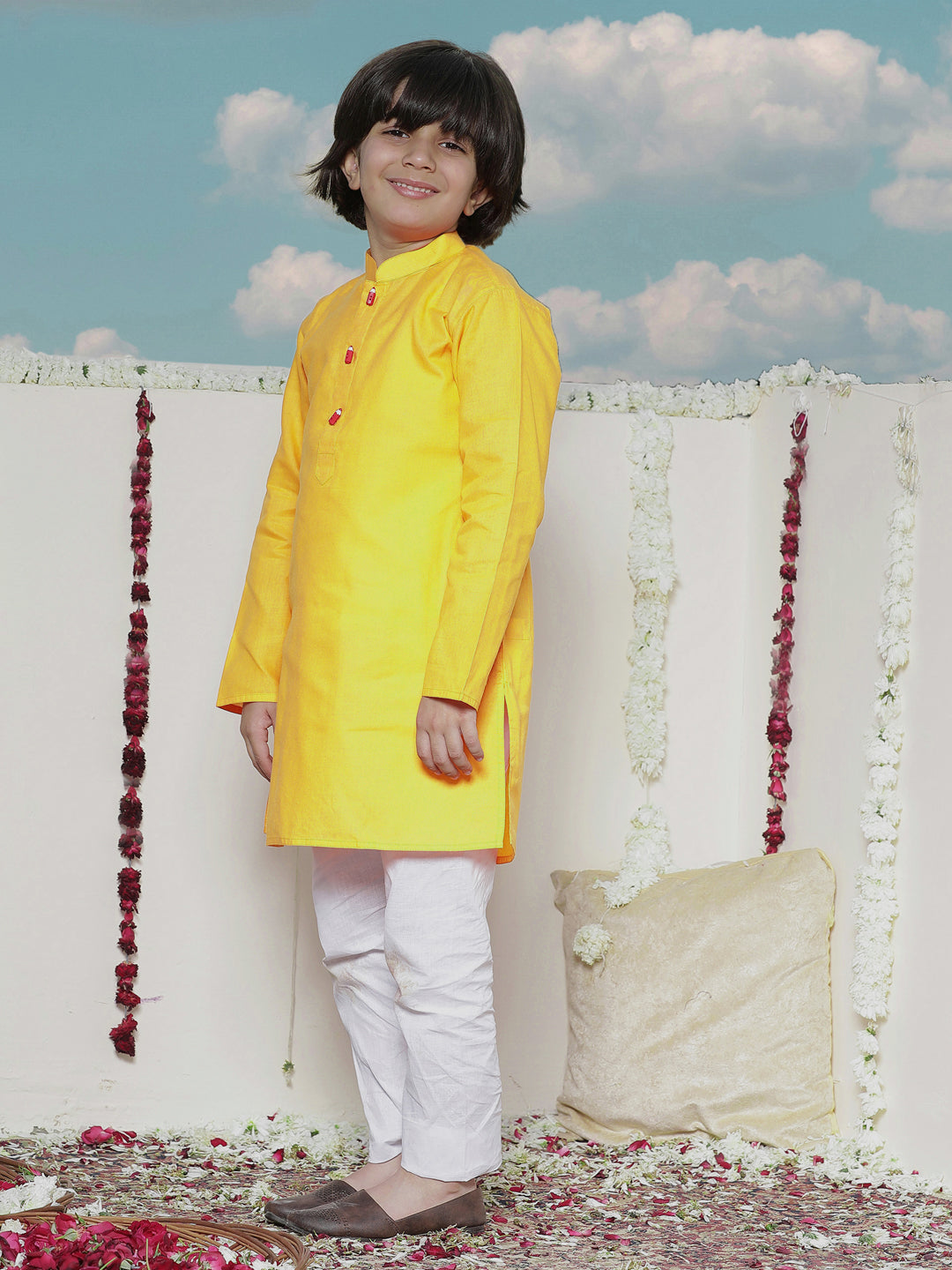 Vastramay Boy's Soft Comfortable Light Weight Cotton Kurta and Pyjama Set - qivii