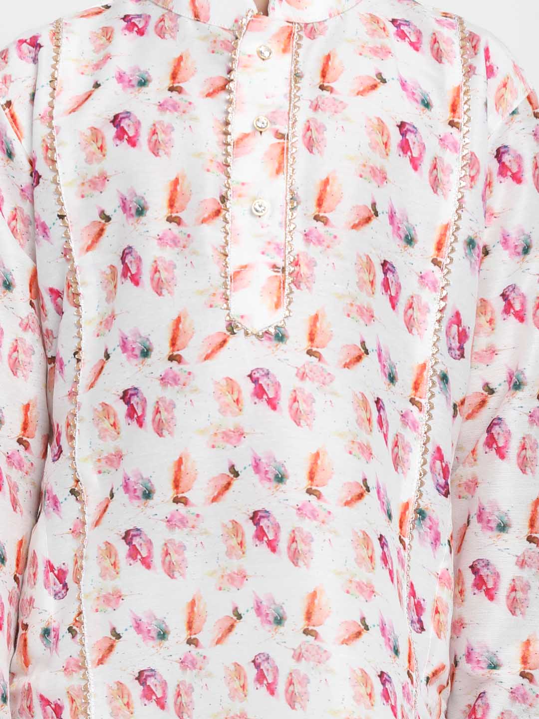 VASTRAMAY Boy's Multicolor-Base-White Cotton Blend Kurta and Pyjama Set - qivii