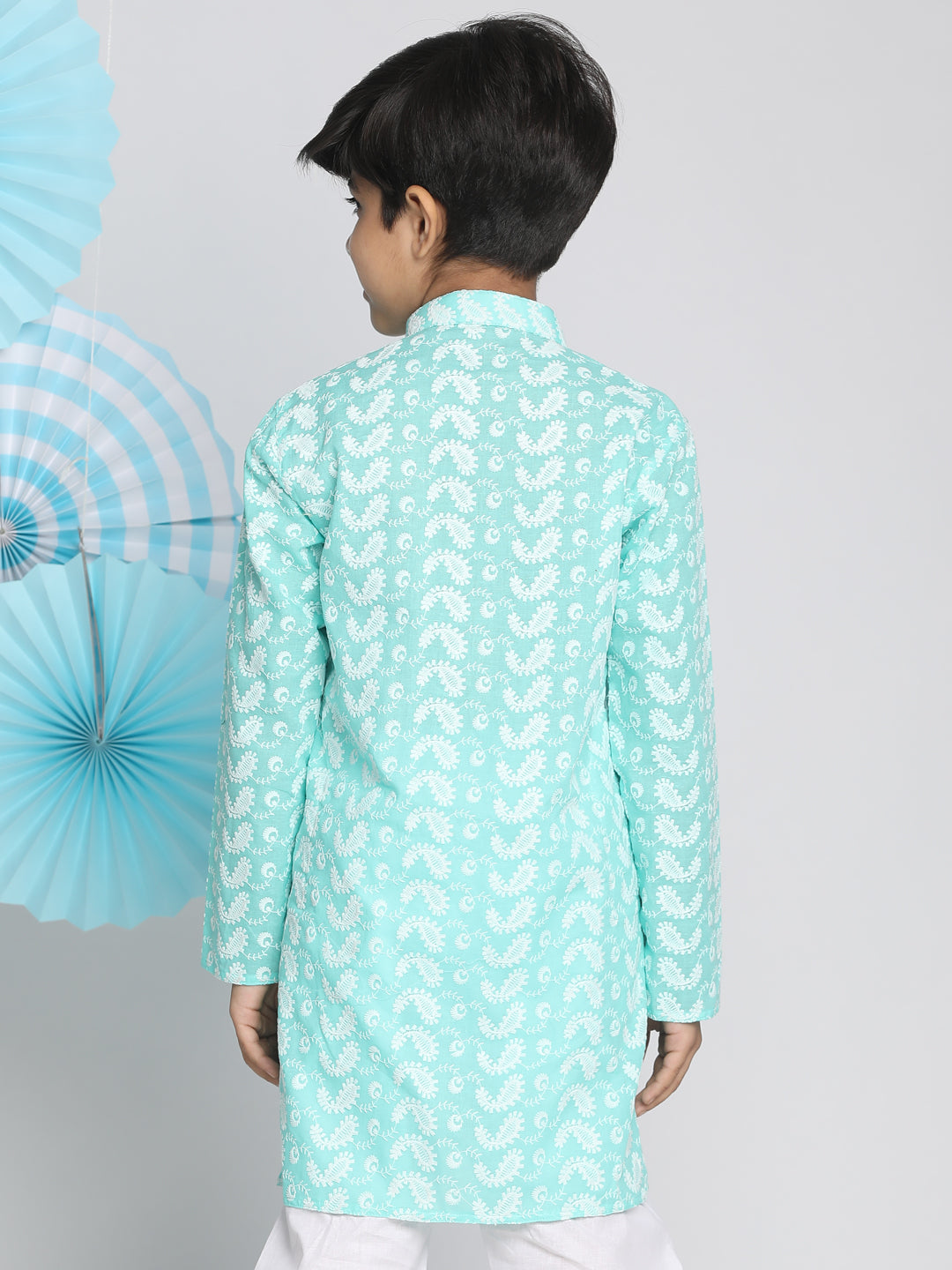 VASTRAMAY Boy's Green Lukhnowi Chikankari Kurta - qivii