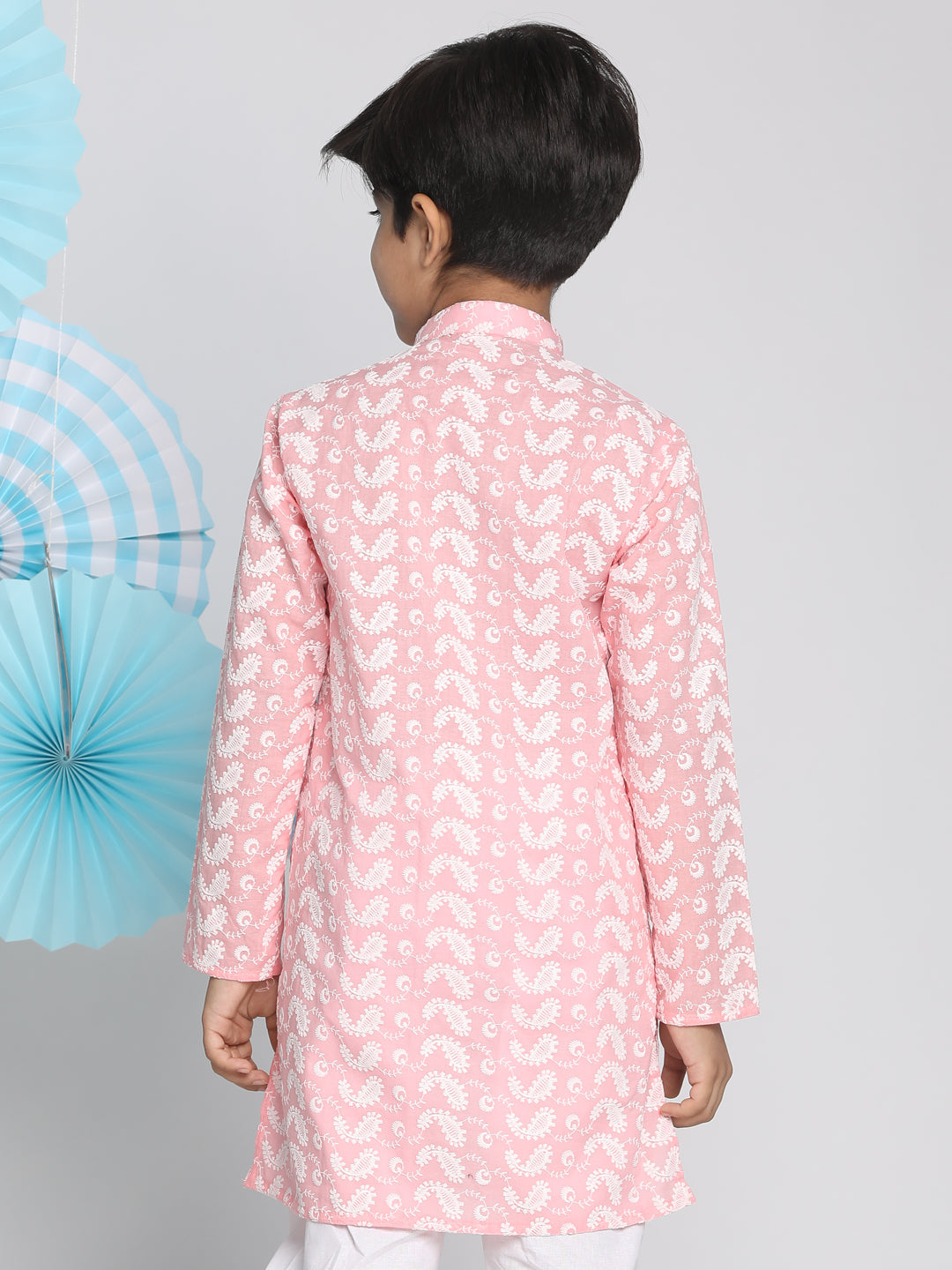 VASTRAMAY Boy's Pink Lukhnowi Chikankari Kurta - qivii