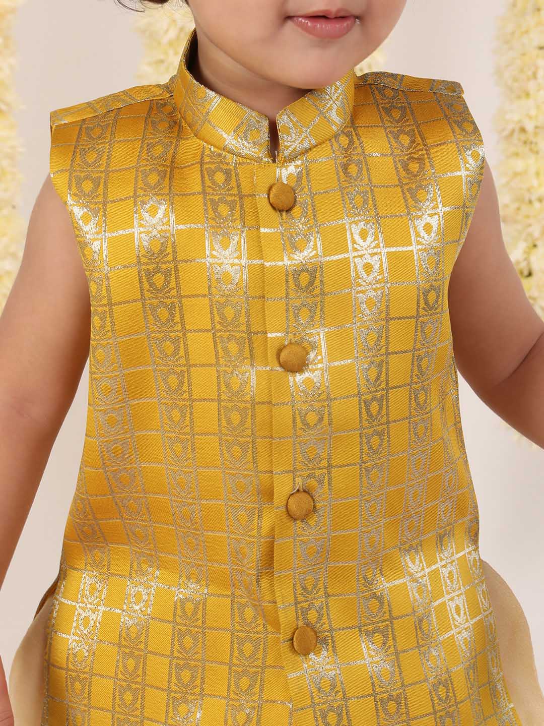 VASTRAMAY Boys' Yellow Brocade Kurta Dhoti Set - qivii