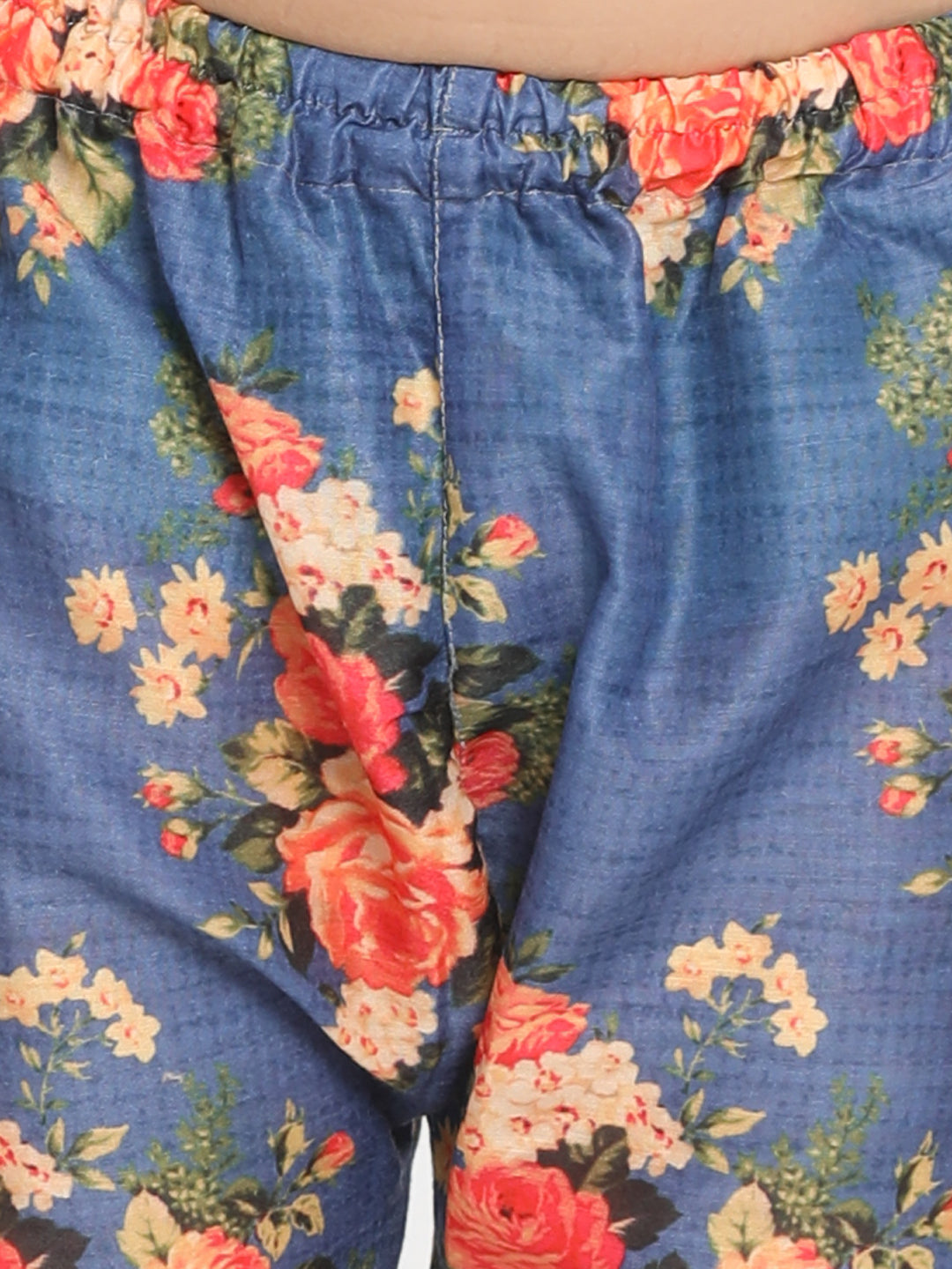 Vastramay Boys Floral Printed Blue Kurta Pyjama Set With Laharia Border - qivii