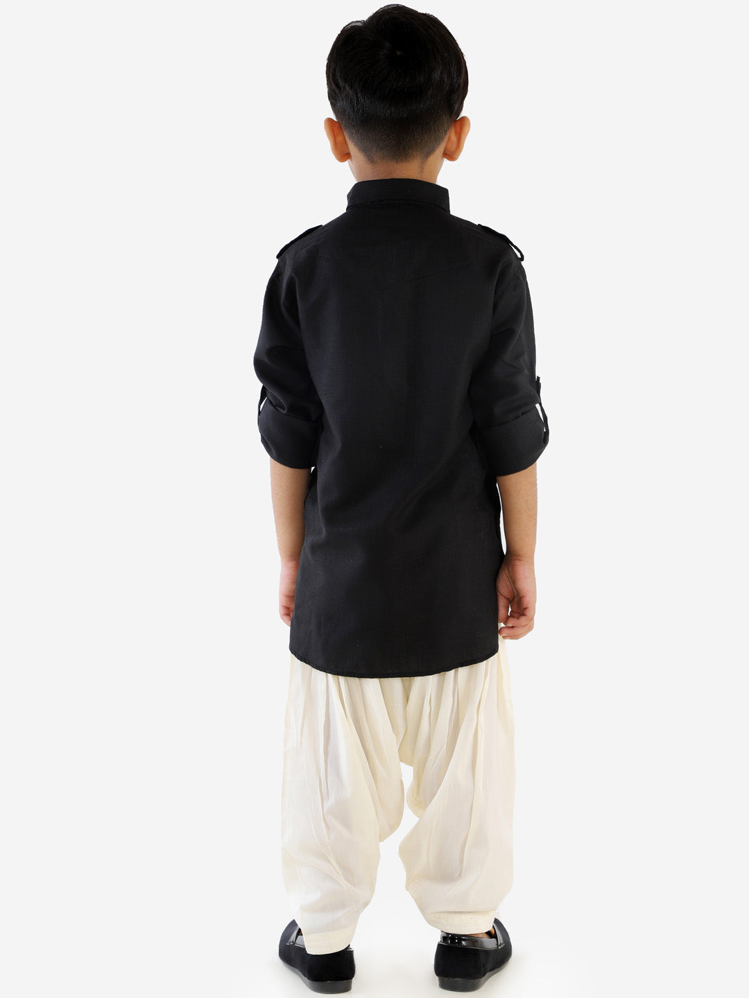 VASTRAMAY Boy's Black Cotton Blend Pathani Suit Set - qivii