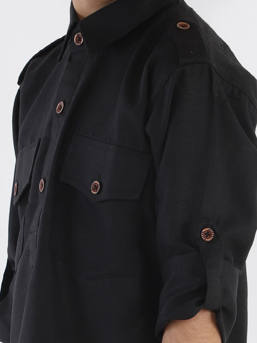 VASTRAMAY Boy's Black Cotton Blend Pathani Suit Set - qivii