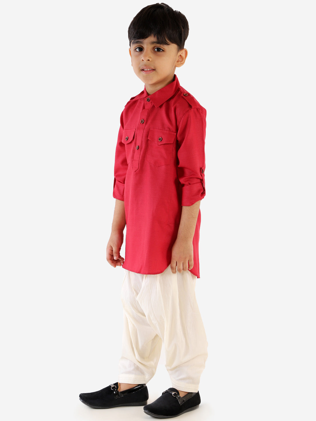 VASTRAMAY Boy's Maroon Cotton Blend Pathani Suit Set - qivii