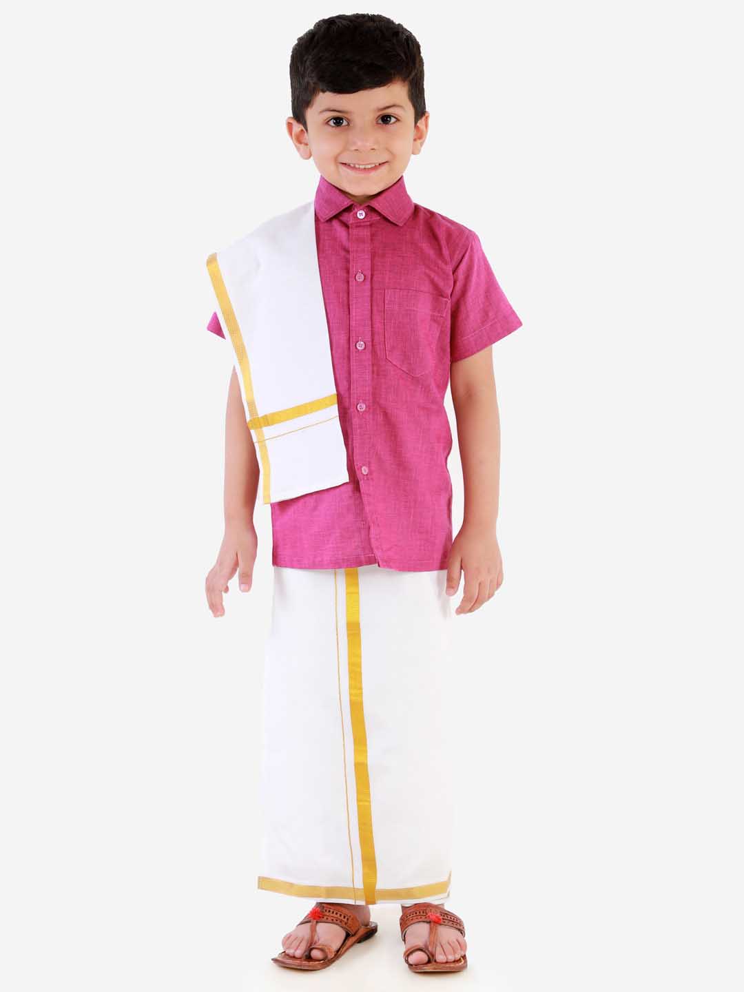 Vastramay Boys' Majenta Purple Cotton Short Sleeves Ethnic Shirt - qivii