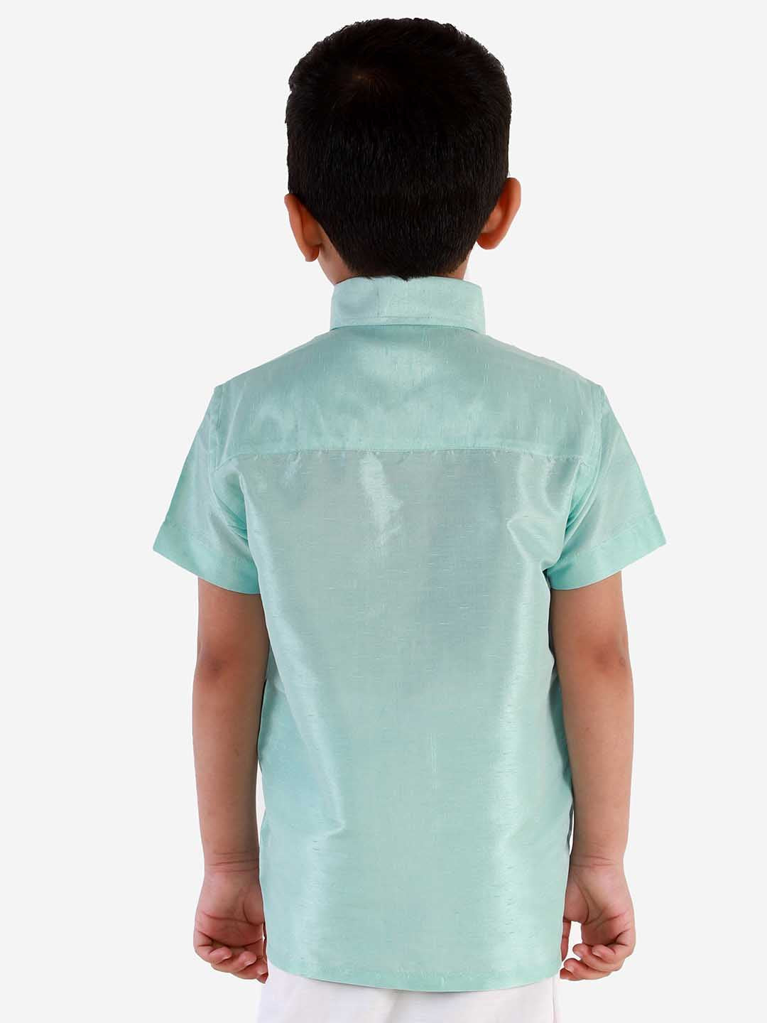 Vastramay Boys' Aqua Silk Short Sleeves Ethnic Shirt - qivii