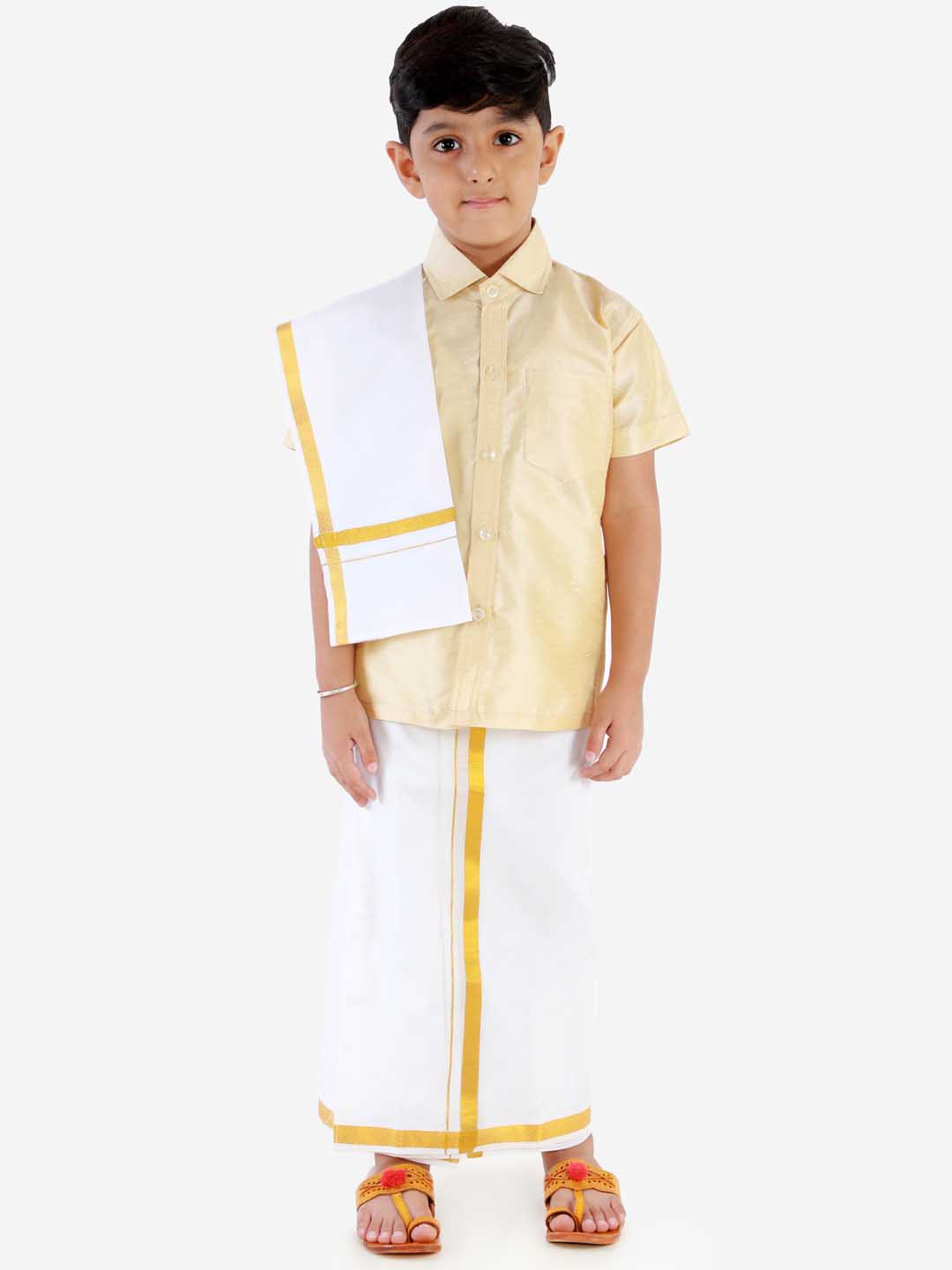 Vastramay Boys' Parmesan Silk Short Sleeves Ethnic Shirt - qivii