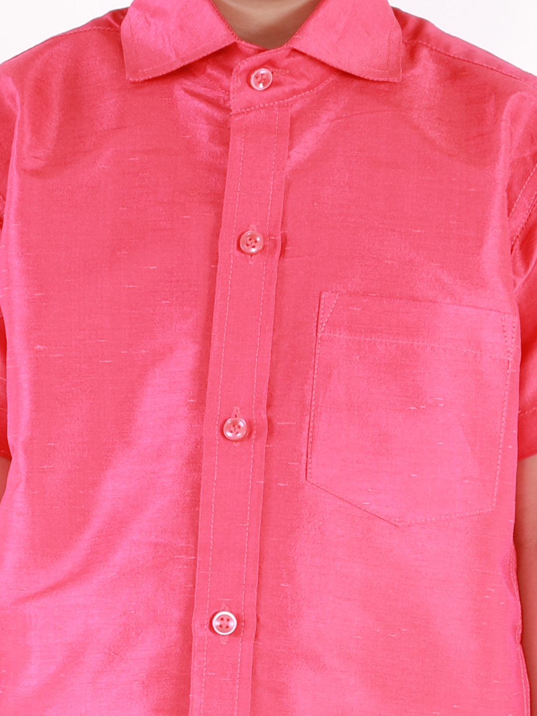 Vastramay Boys' Punch Pink Silk Short Sleeves Ethnic Shirt - qivii