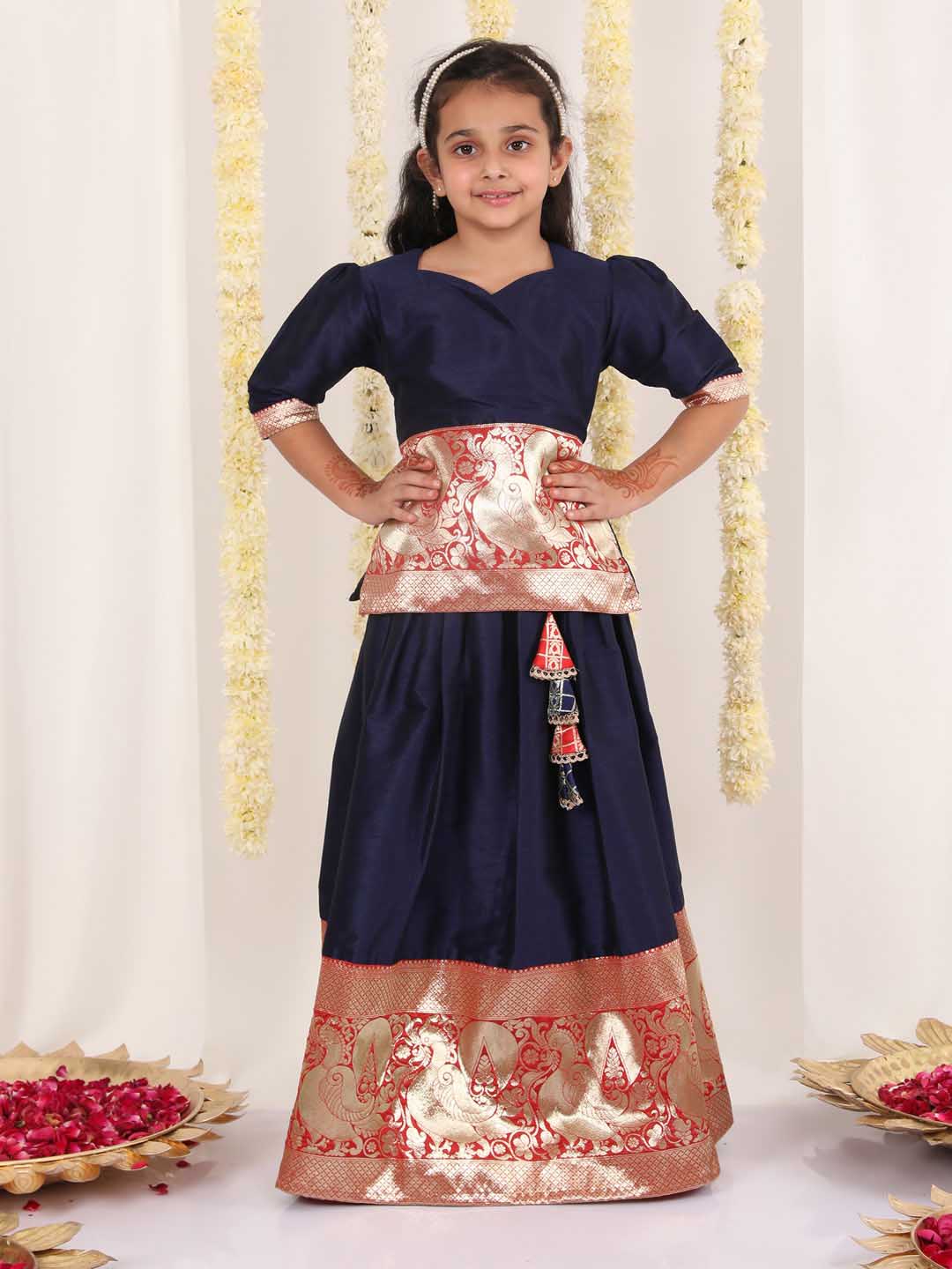 Vastramay Girl's Blue Pavda Pattu Lehenga Choli Set - qivii