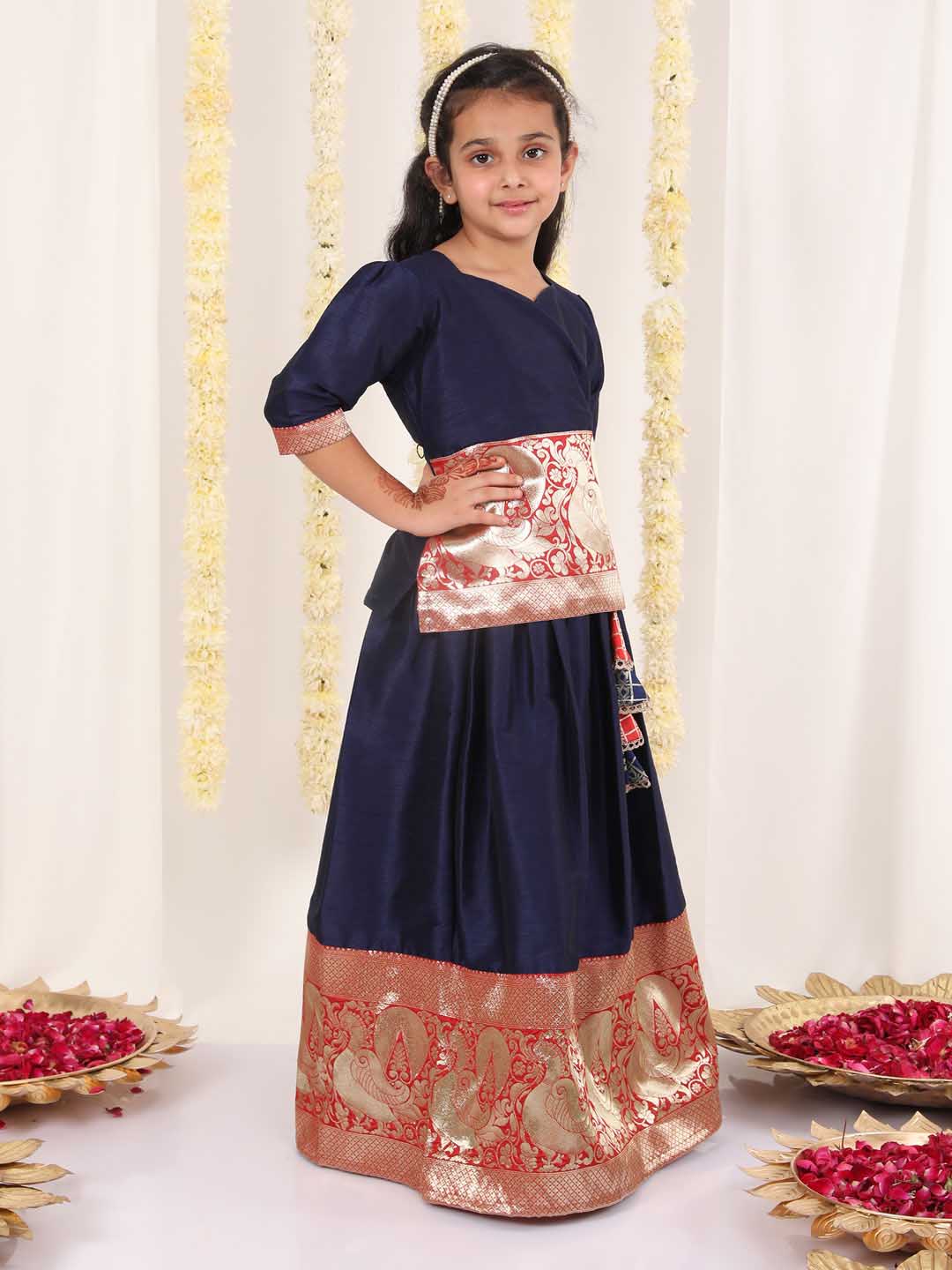 Vastramay Girl's Blue Pavda Pattu Lehenga Choli Set - qivii