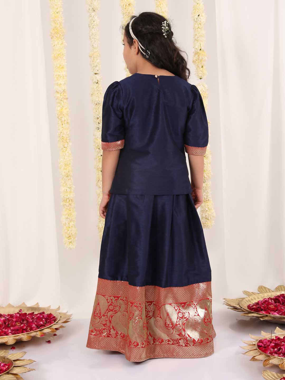 Vastramay Girl's Blue Pavda Pattu Lehenga Choli Set - qivii