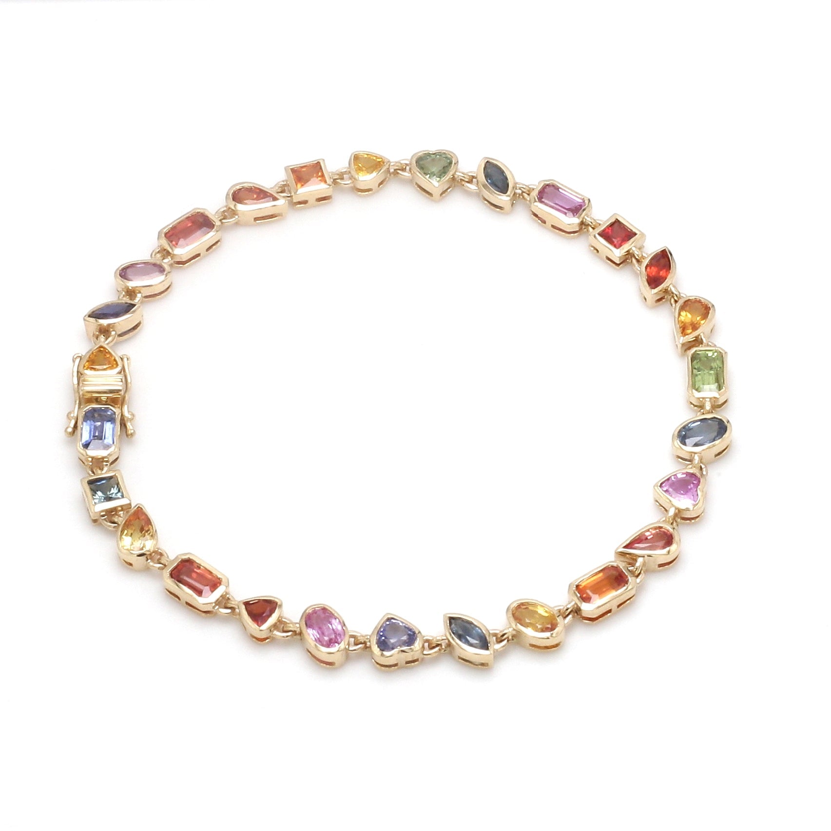 JPBRC-1130/8717 Rainbow Sapphire Mix Shape Bezel Set Bracelet