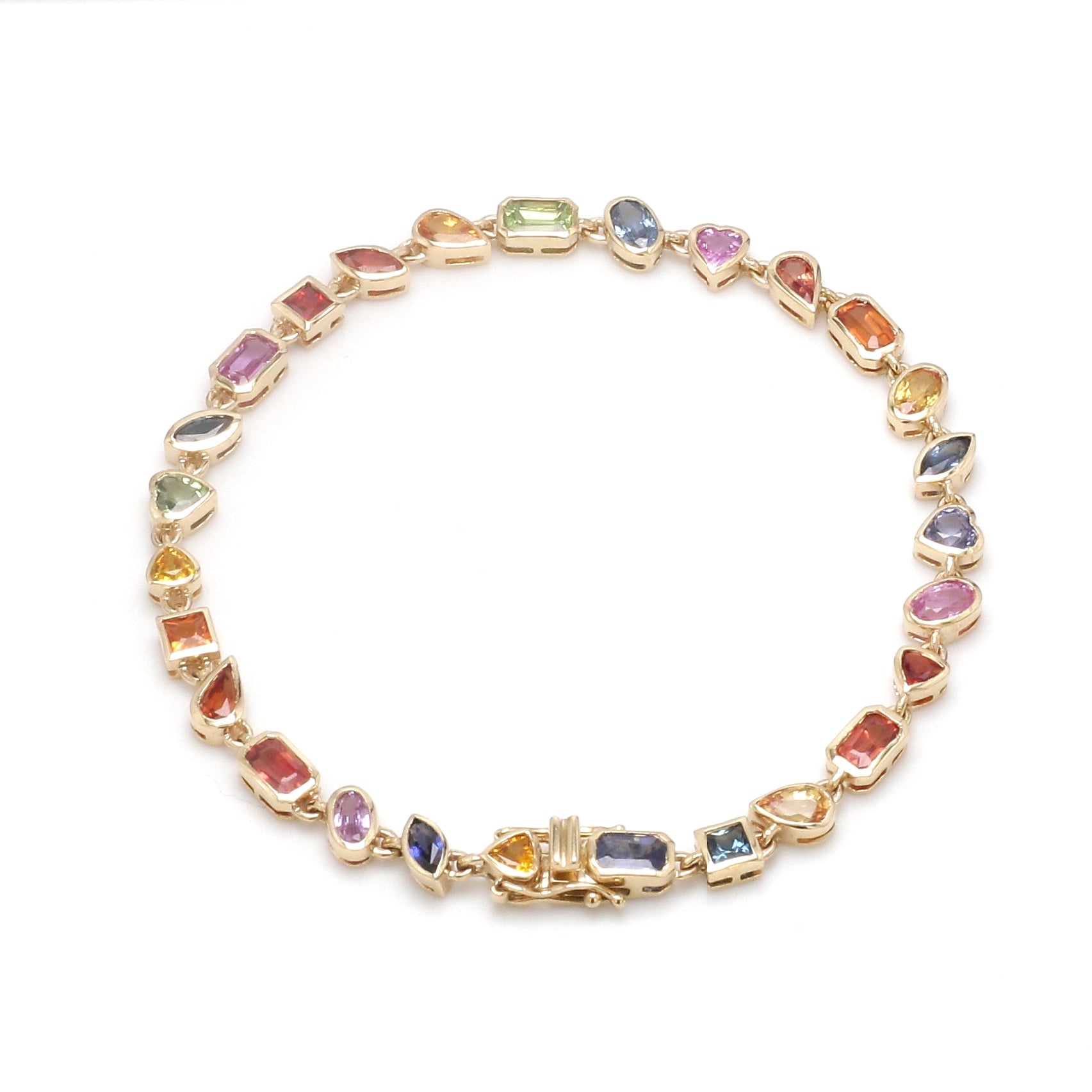 JPBRC-1130/8717 Rainbow Sapphire Mix Shape Bezel Set Bracelet