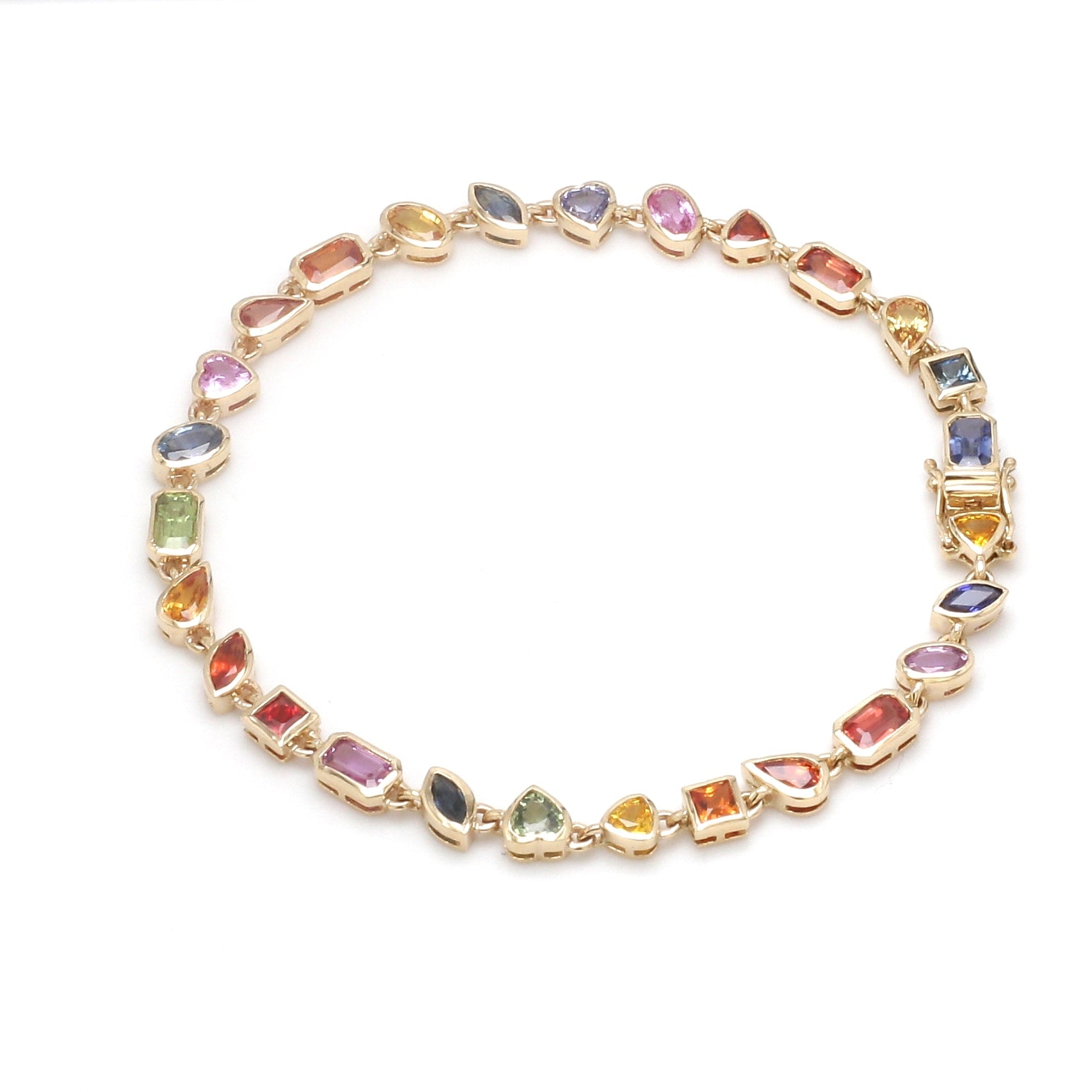 JPBRC-1130/8717 Rainbow Sapphire Mix Shape Bezel Set Bracelet
