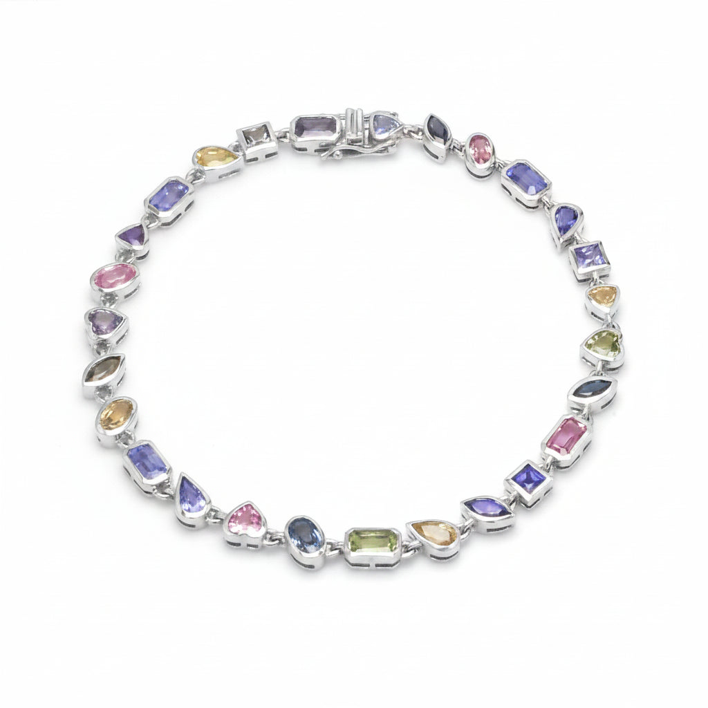 JPBRC-1130/8717 Rainbow Sapphire Mix Shape Bezel Set Bracelet