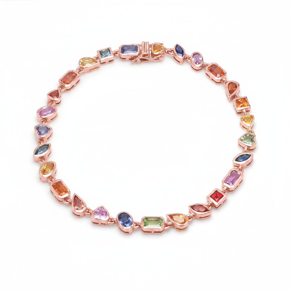 JPBRC-1130/8717 Rainbow Sapphire Mix Shape Bezel Set Bracelet