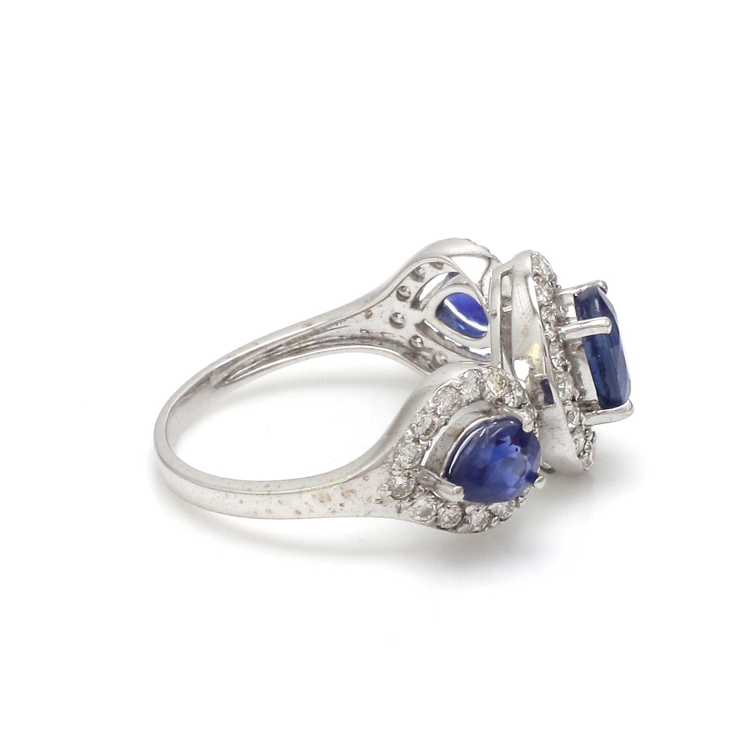 JPRG-3101/8111 Blue Sapphire Oval Pear With Diamond Half Ring