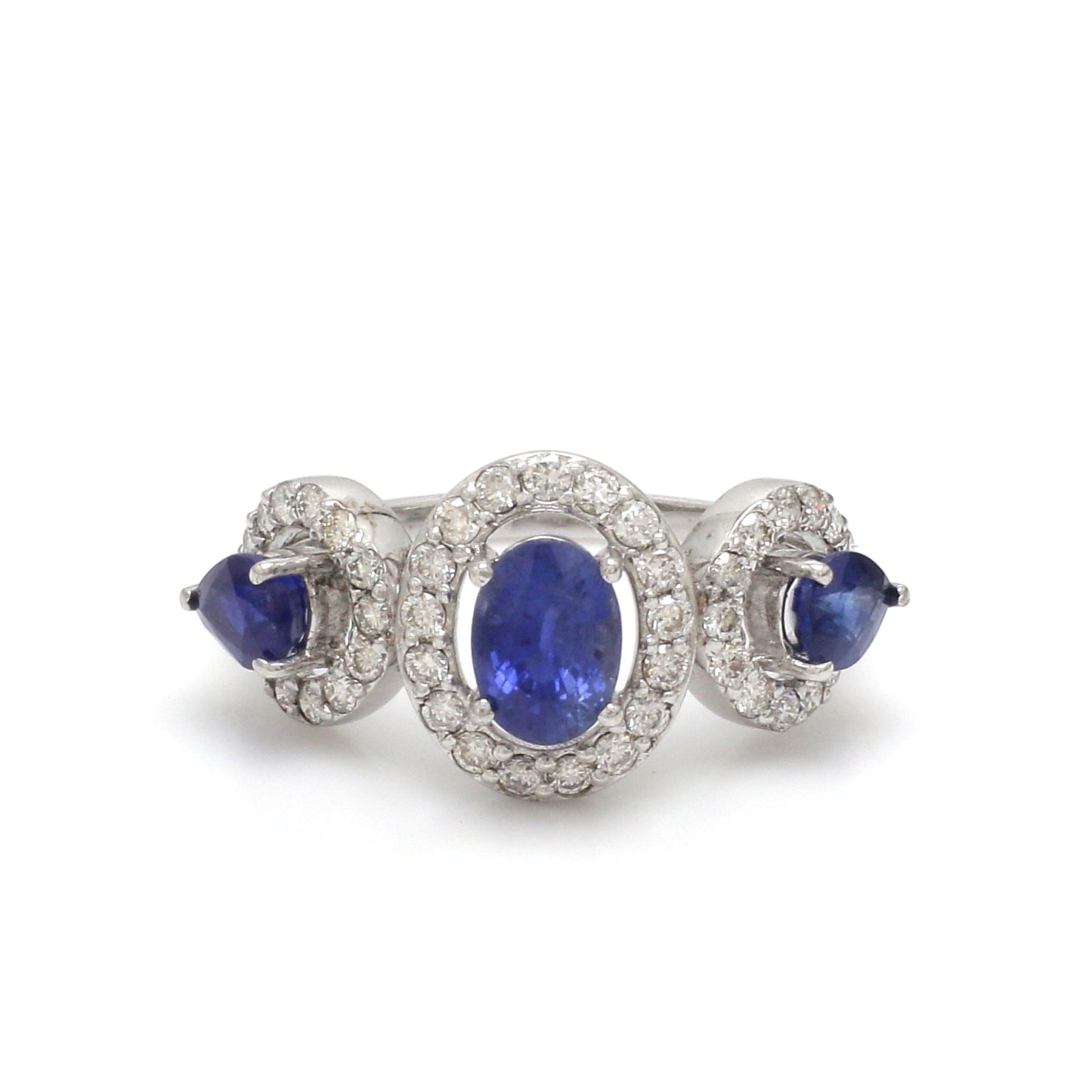 JPRG-3101/8111 Blue Sapphire Oval Pear With Diamond Half Ring