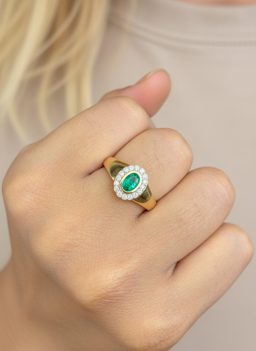 JPRG-3305/8455 Emerald Oval Diamond Signet Ring