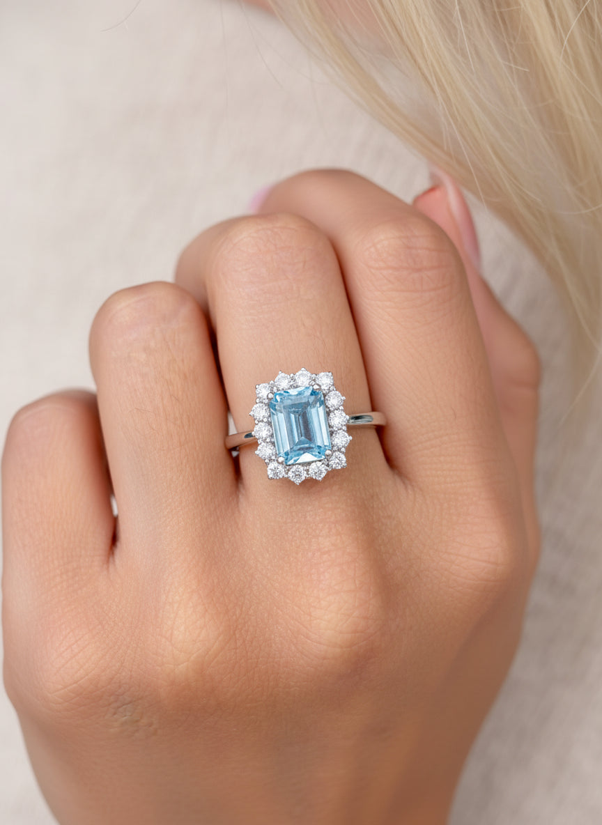 JPRG-3403/8622 Aquamarine Octagon With Diamond Ring