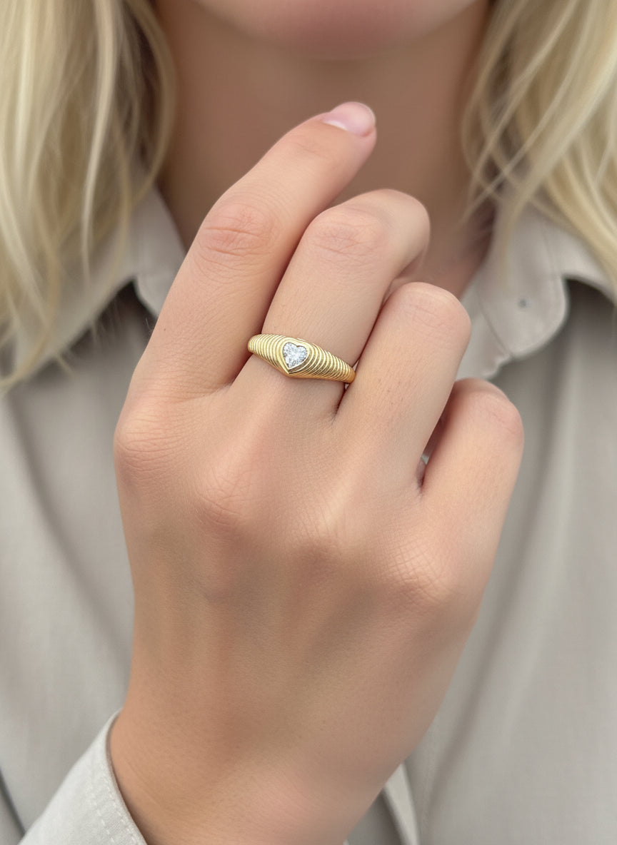 JPRG-3437/8813 Diamond Heart Ribbed Ring