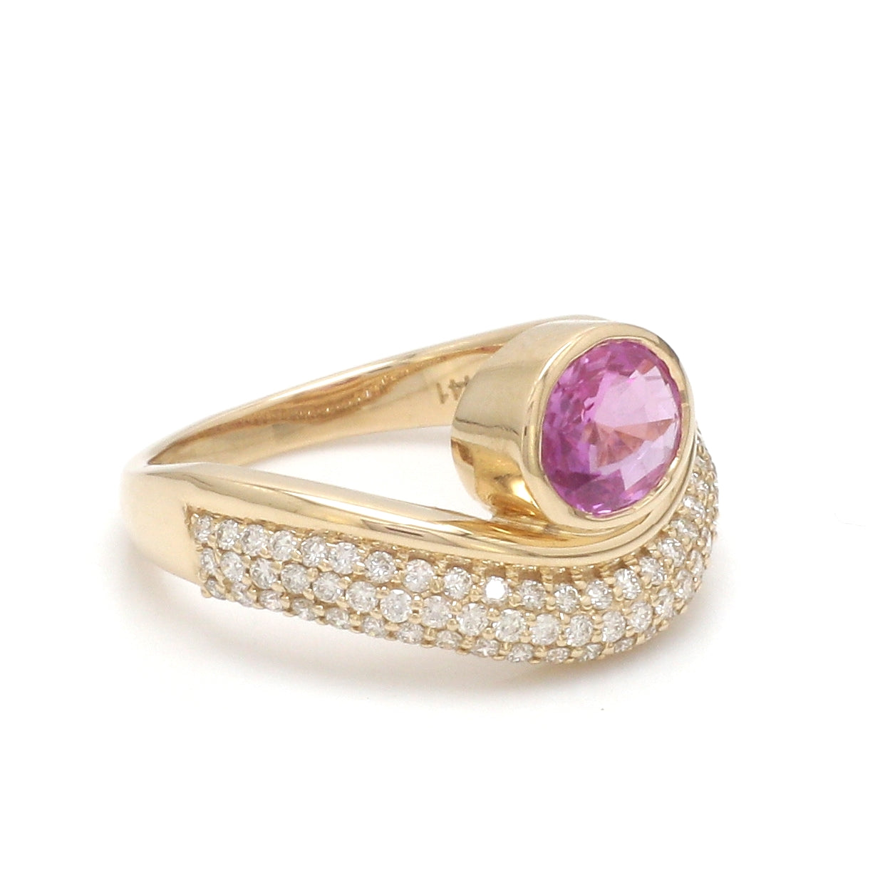 JPRG-3441/8817 Pink Sapphire Oval Bezel Set Diamond Wave Ring