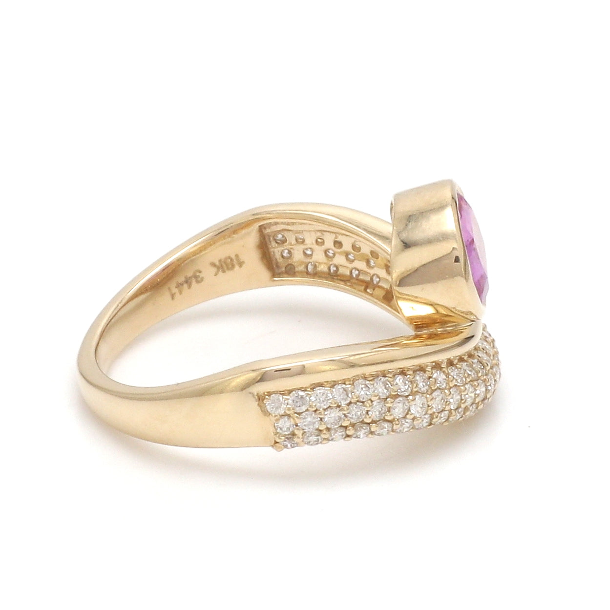 JPRG-3441/8817 Pink Sapphire Oval Bezel Set Diamond Wave Ring