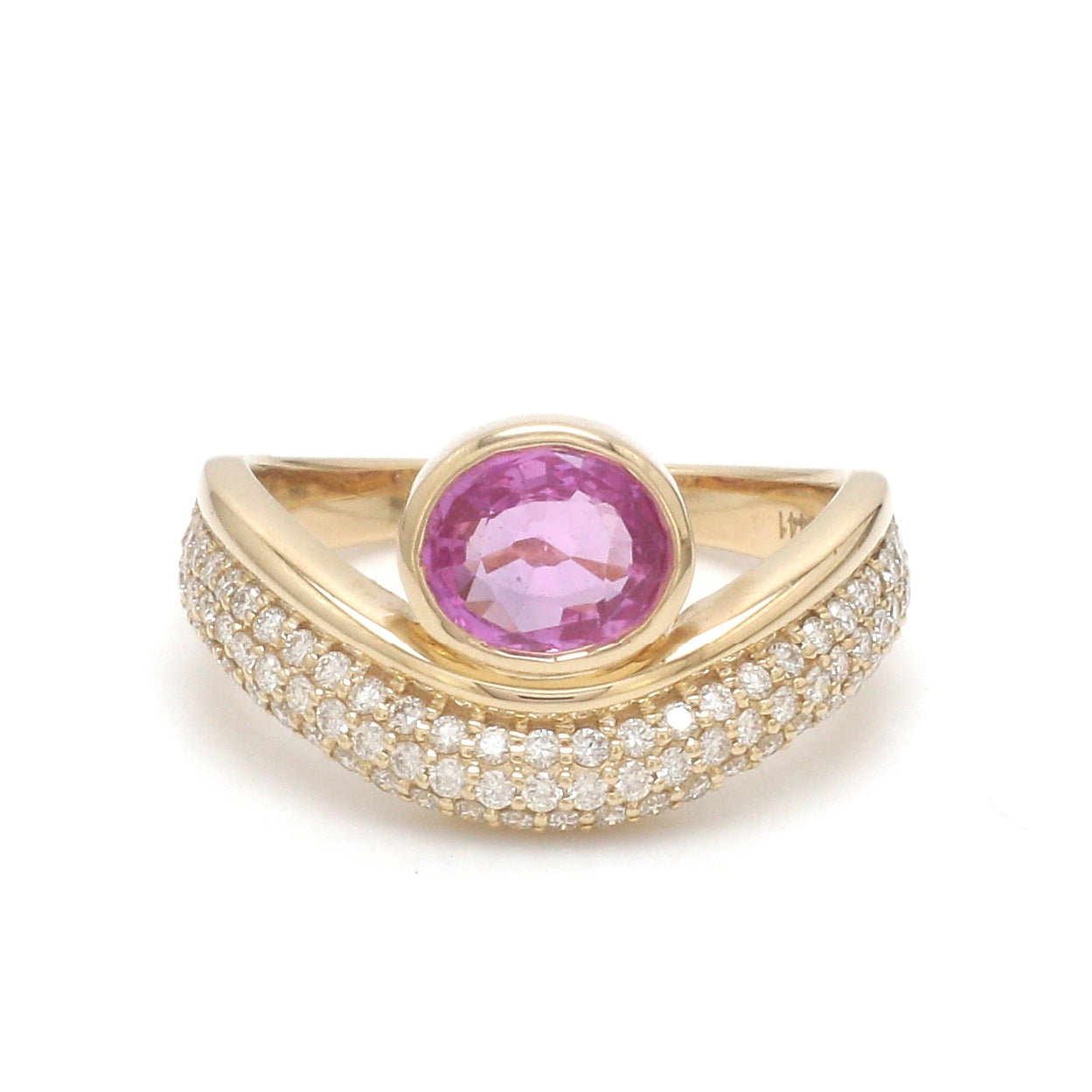 JPRG-3441/8817 Pink Sapphire Oval Bezel Set Diamond Wave Ring