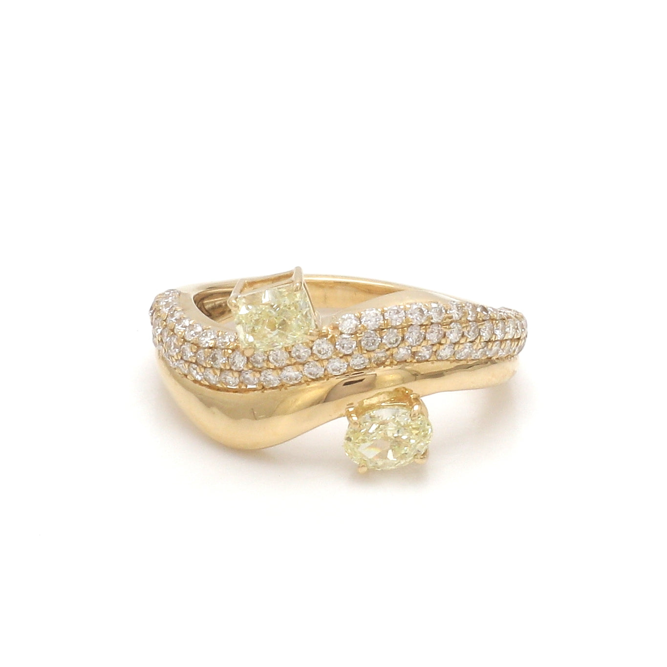 JPRG-3511/8935 Yellow Diamond Cushion With Diamond Wave Ring