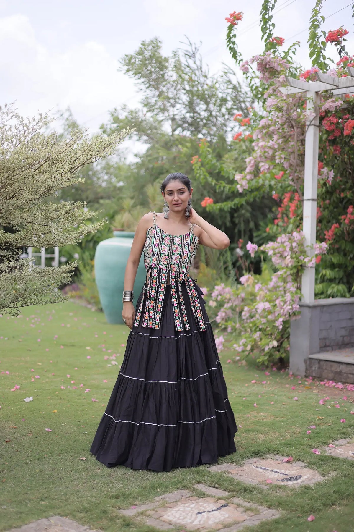 12 Meter Flair | Black Kutch Patch Work Garba Chaniya Choli