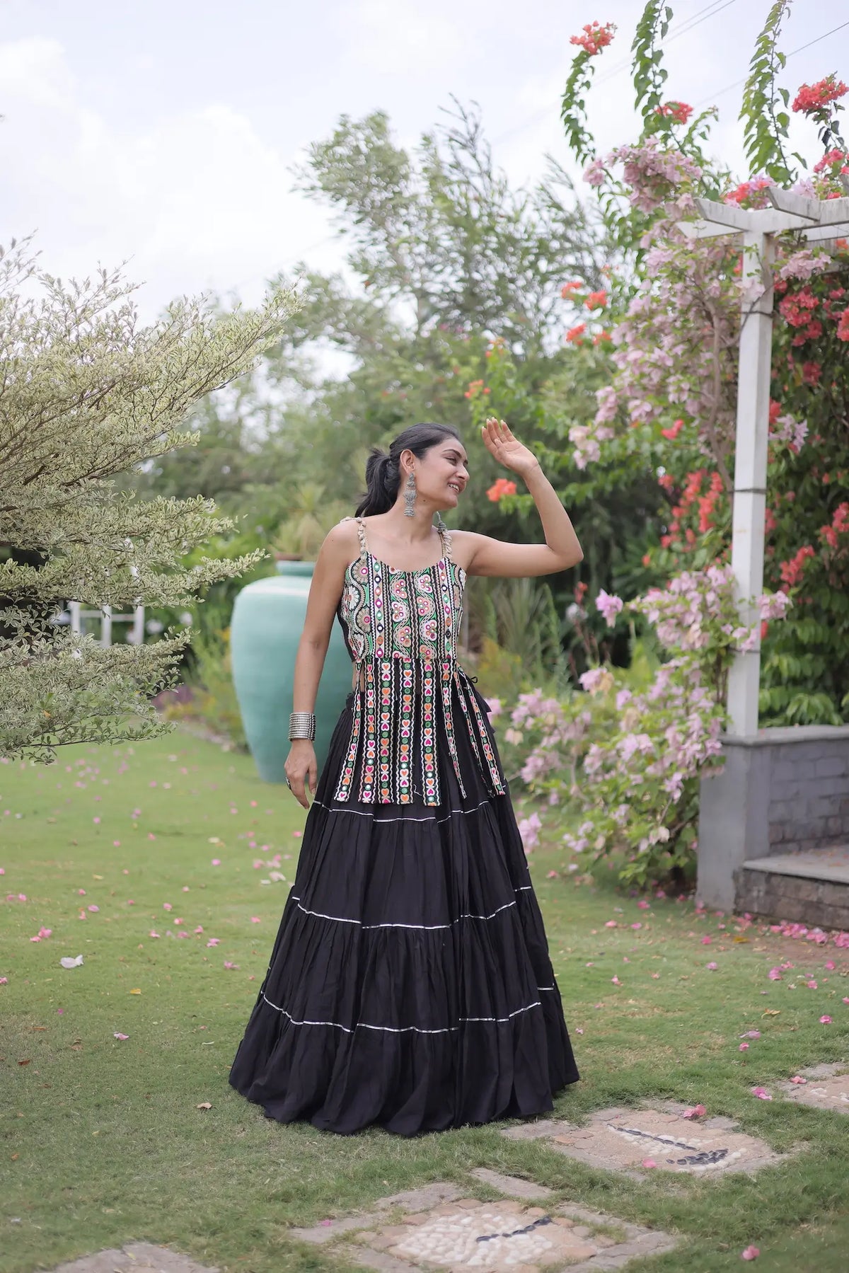 12 Meter Flair | Black Kutch Patch Work Garba Chaniya Choli