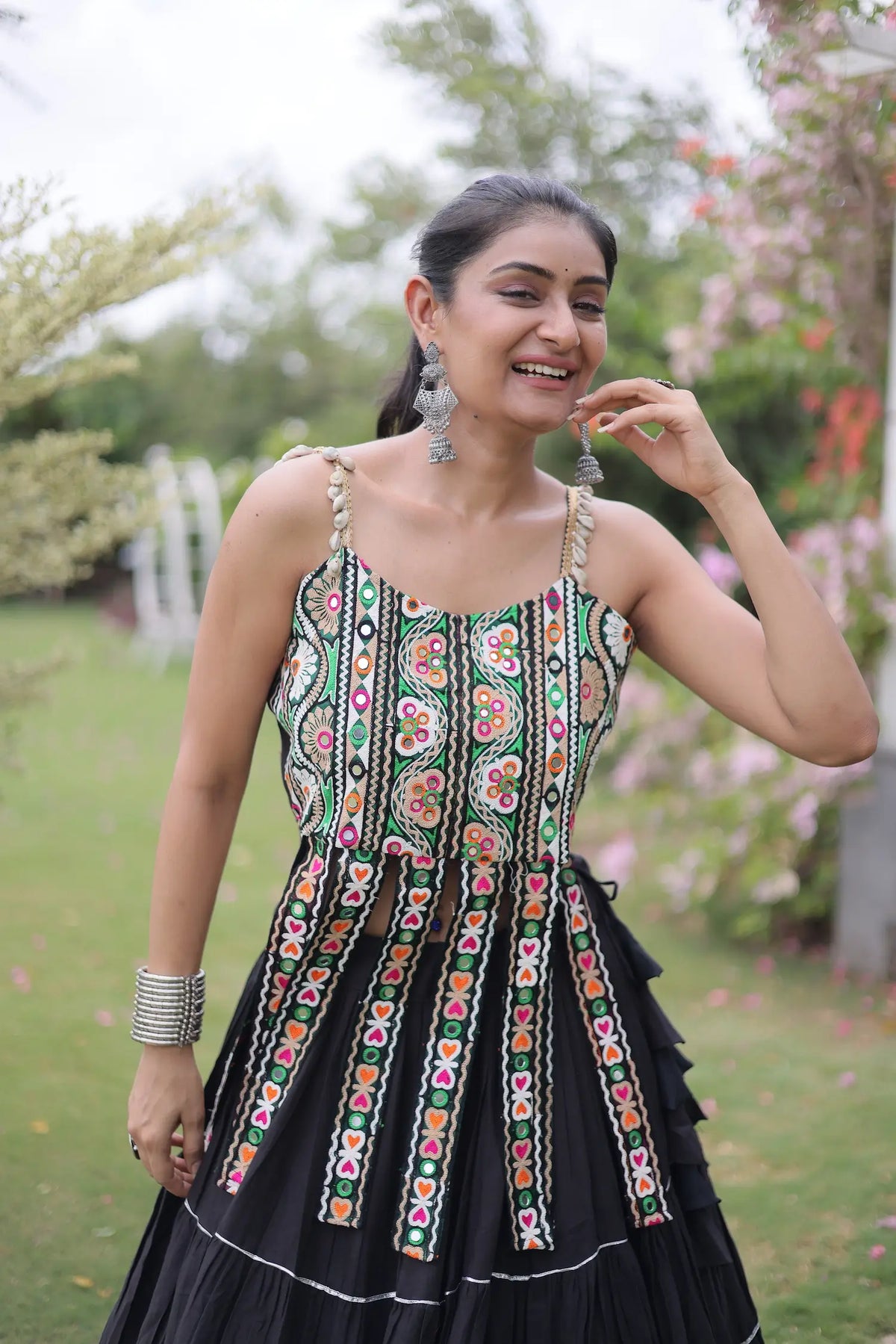12 Meter Flair | Black Kutch Patch Work Garba Chaniya Choli