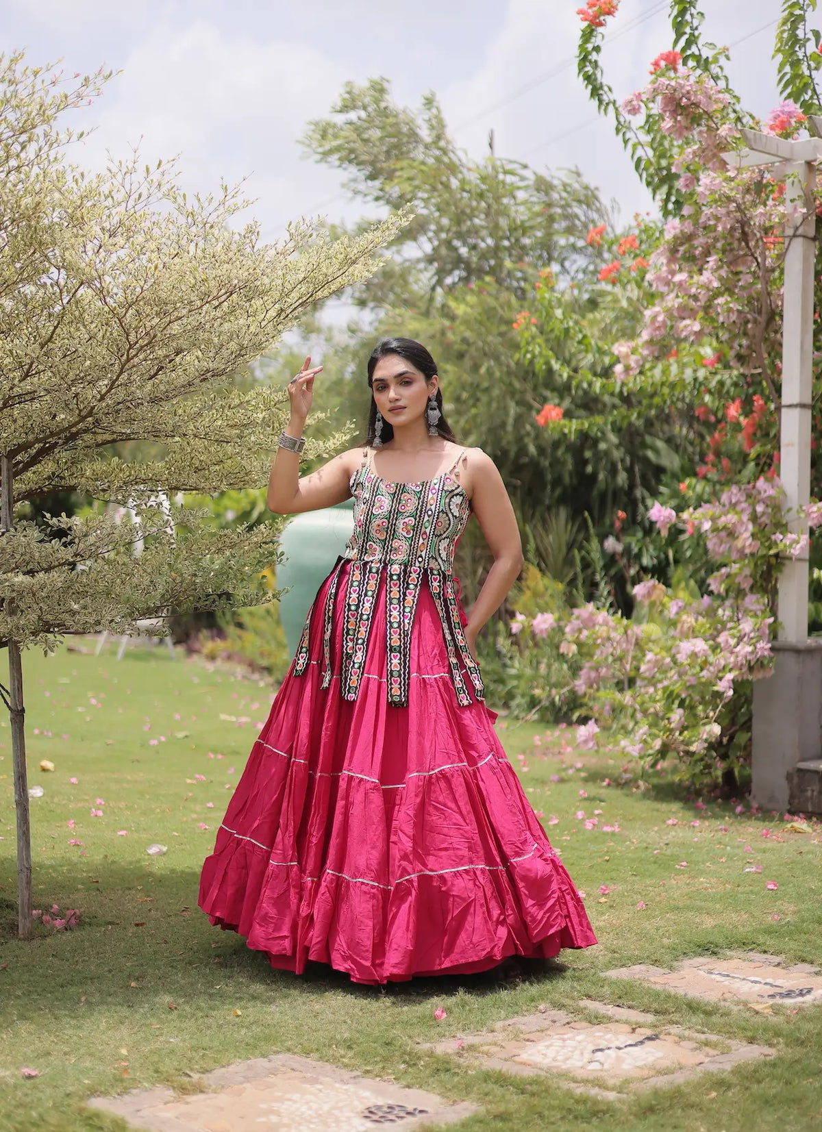 12 Meter Flair | Pink Kutchi Patch Work Garba Chaniya Choli