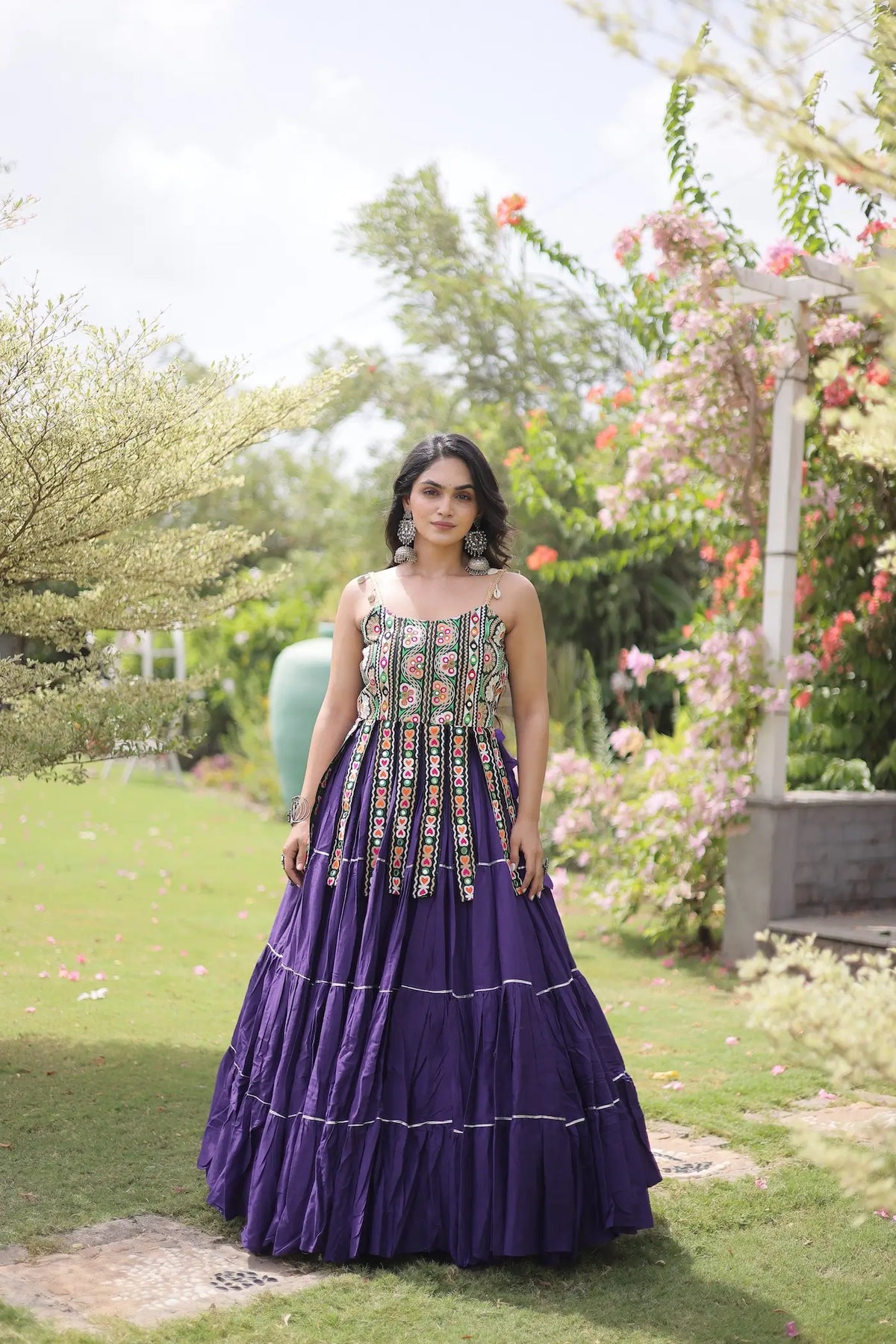 12 Meter Flair | Purple Kutchi Patch Work Garba Chaniya Choli