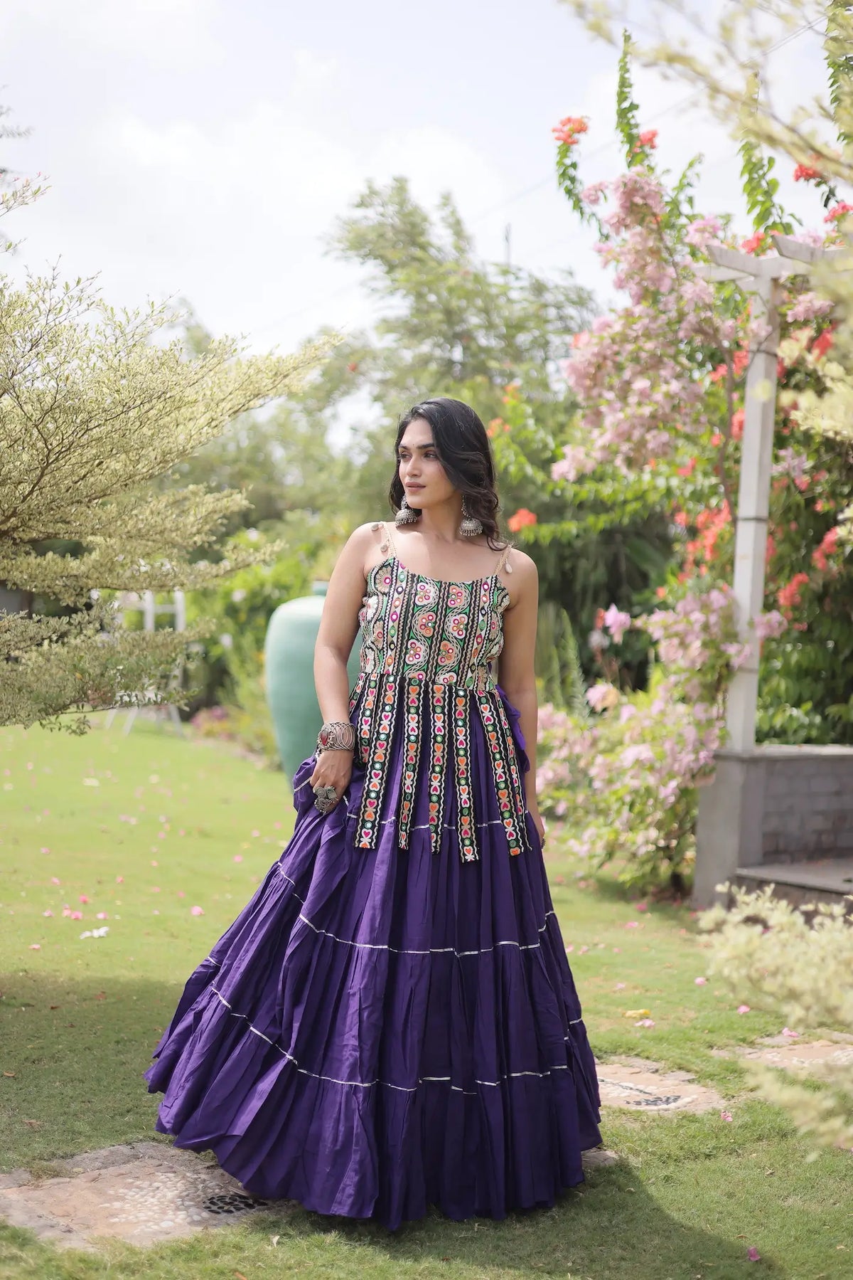 12 Meter Flair | Purple Kutchi Patch Work Garba Chaniya Choli