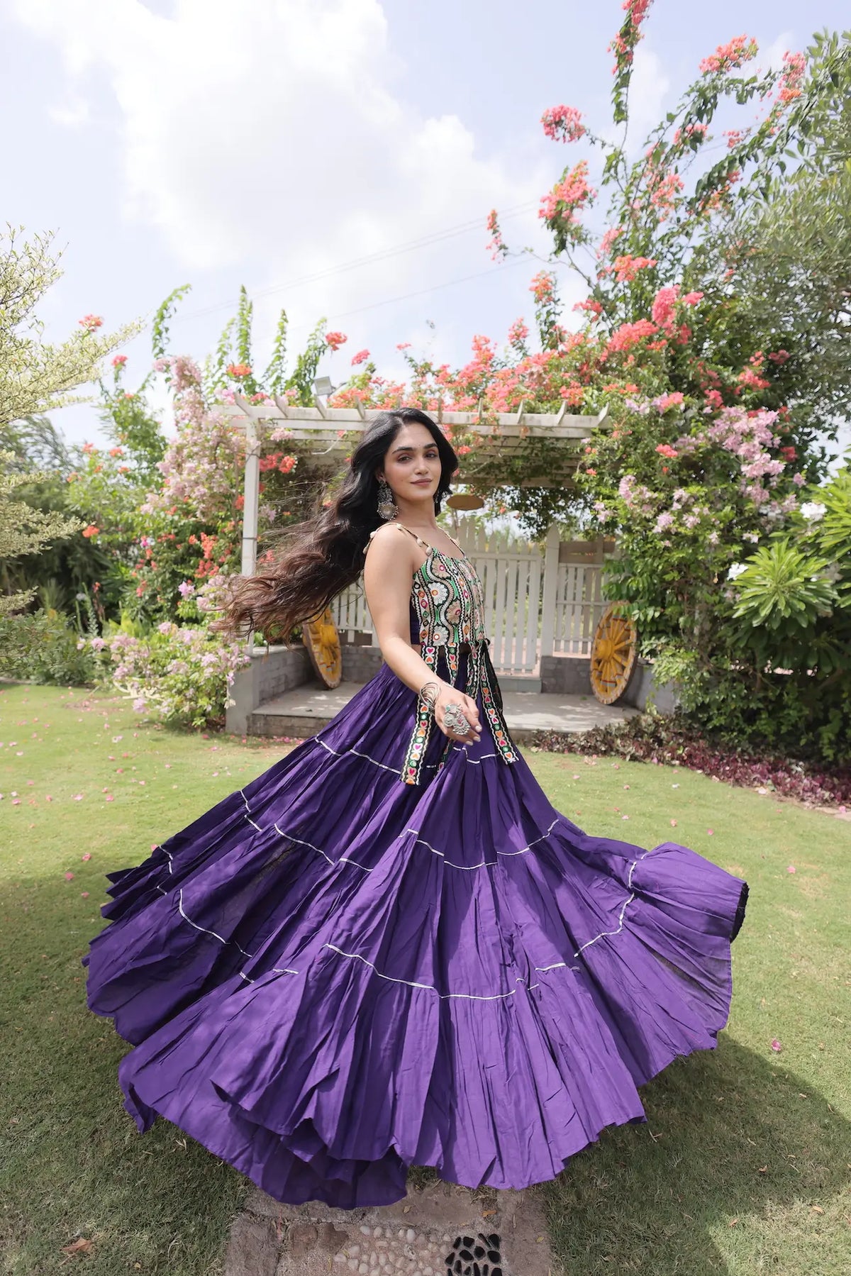 12 Meter Flair | Purple Kutchi Patch Work Garba Chaniya Choli