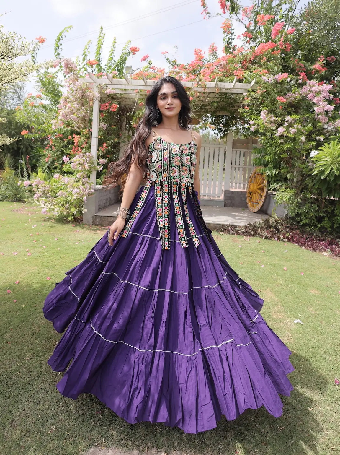 12 Meter Flair | Purple Kutchi Patch Work Garba Chaniya Choli