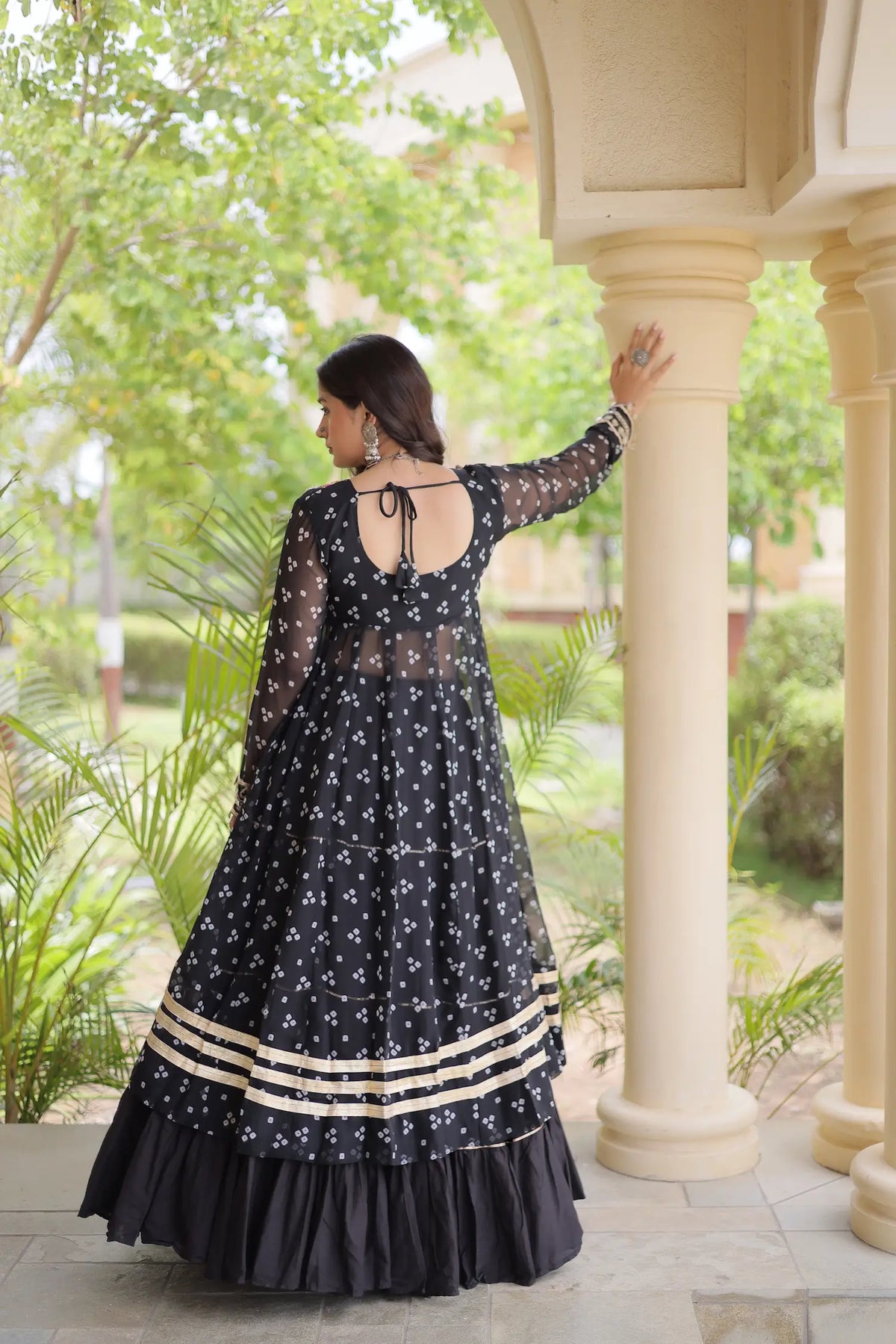4 Meter Flair | Black Garba Chaniya Choli With Mirror Gamthi Work