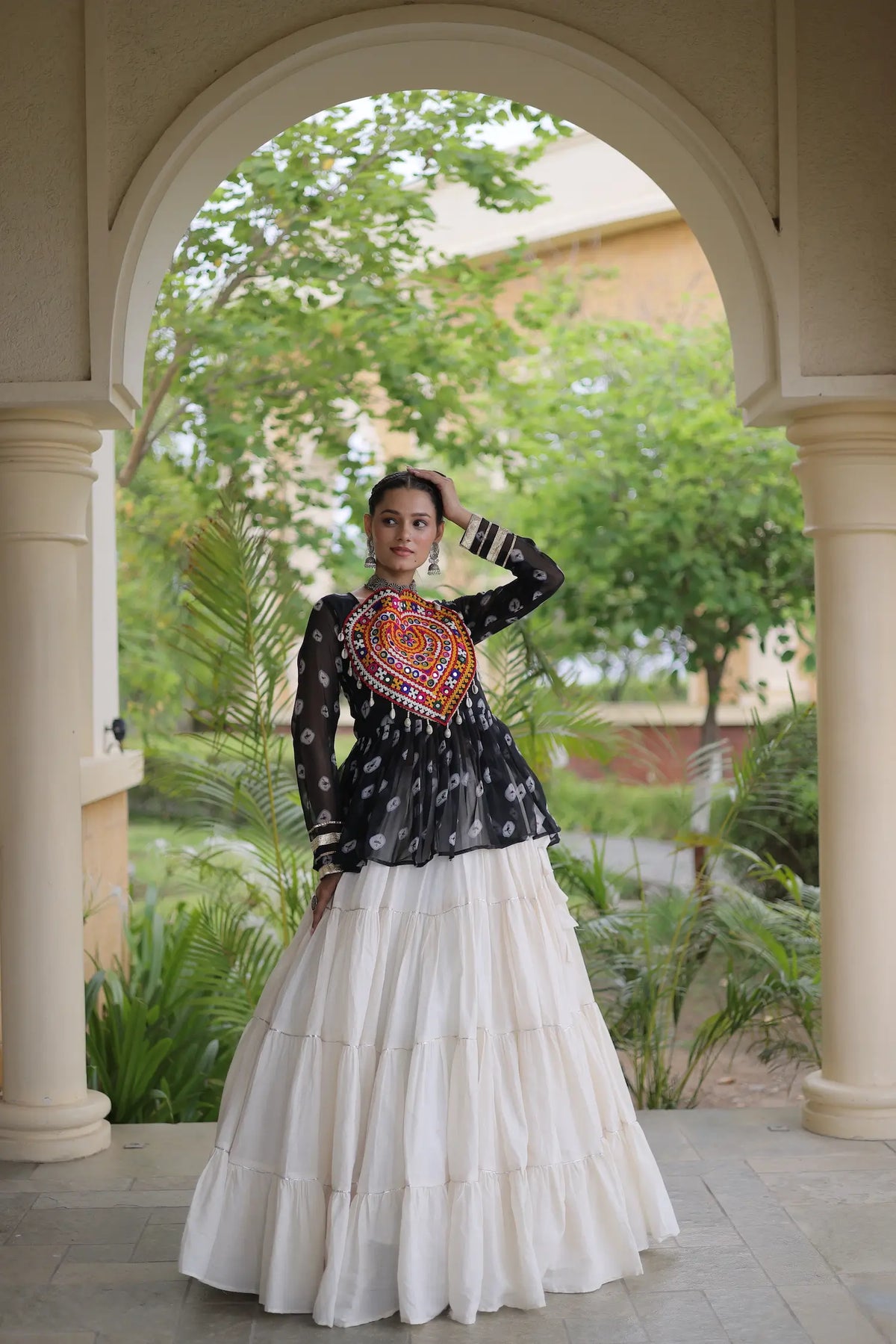 Black-White Garba Chaniya choli With Kutchi Patch Work