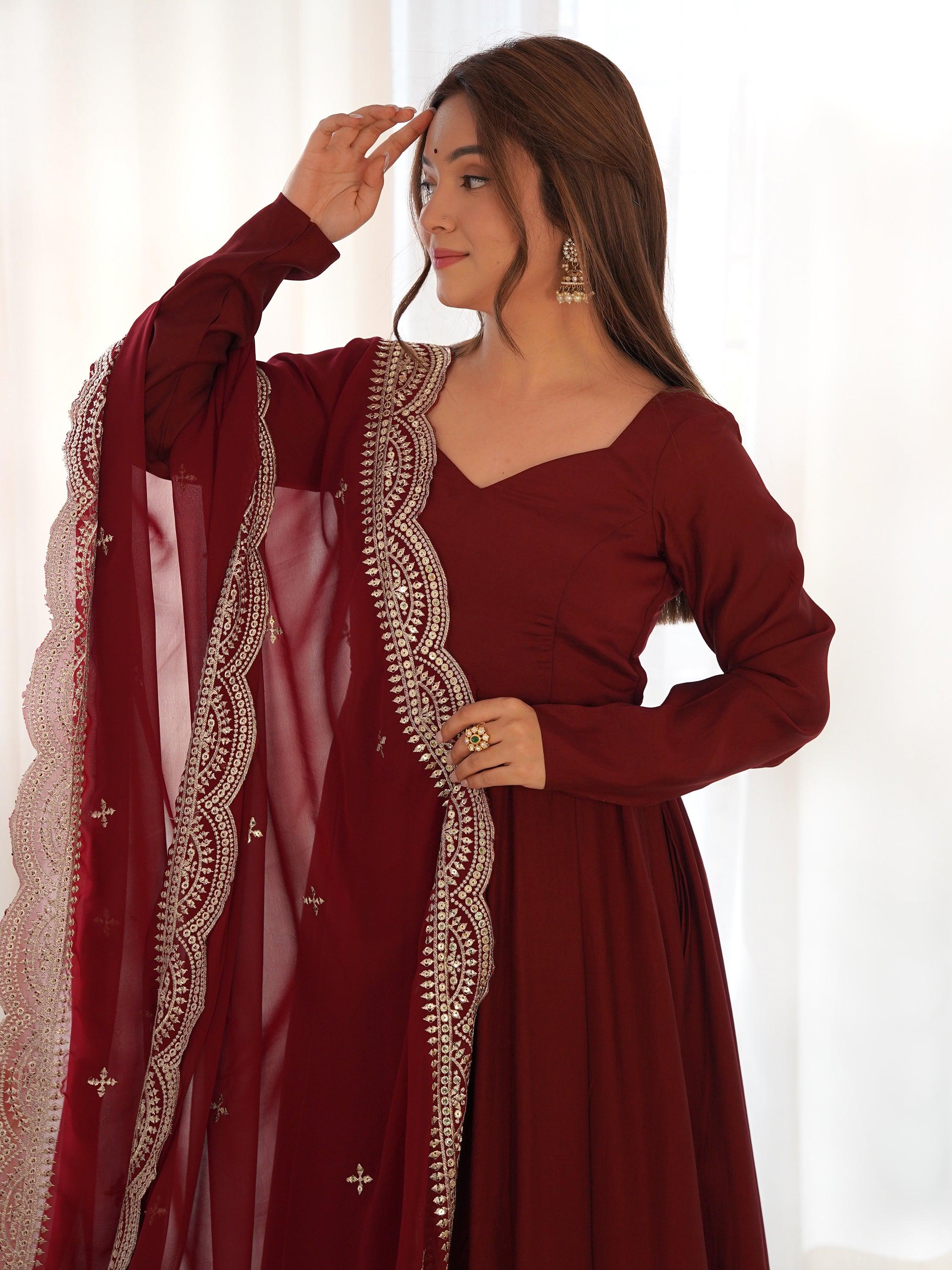 Maroon silk Anarkali suit with rich and elegant color