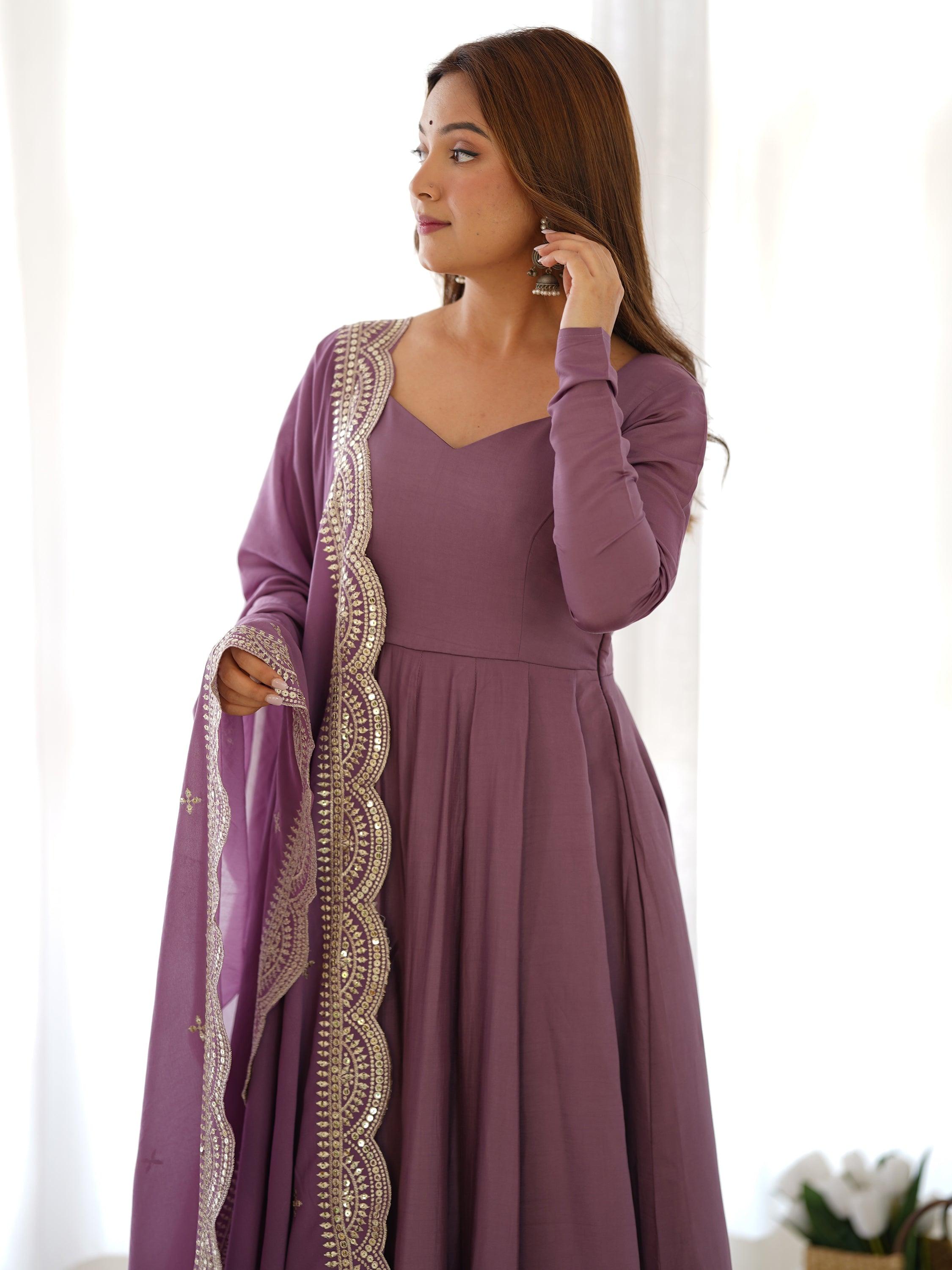 Bewitching Purple Silk Festival Wear Anarkali Suit With Dupatta for Women