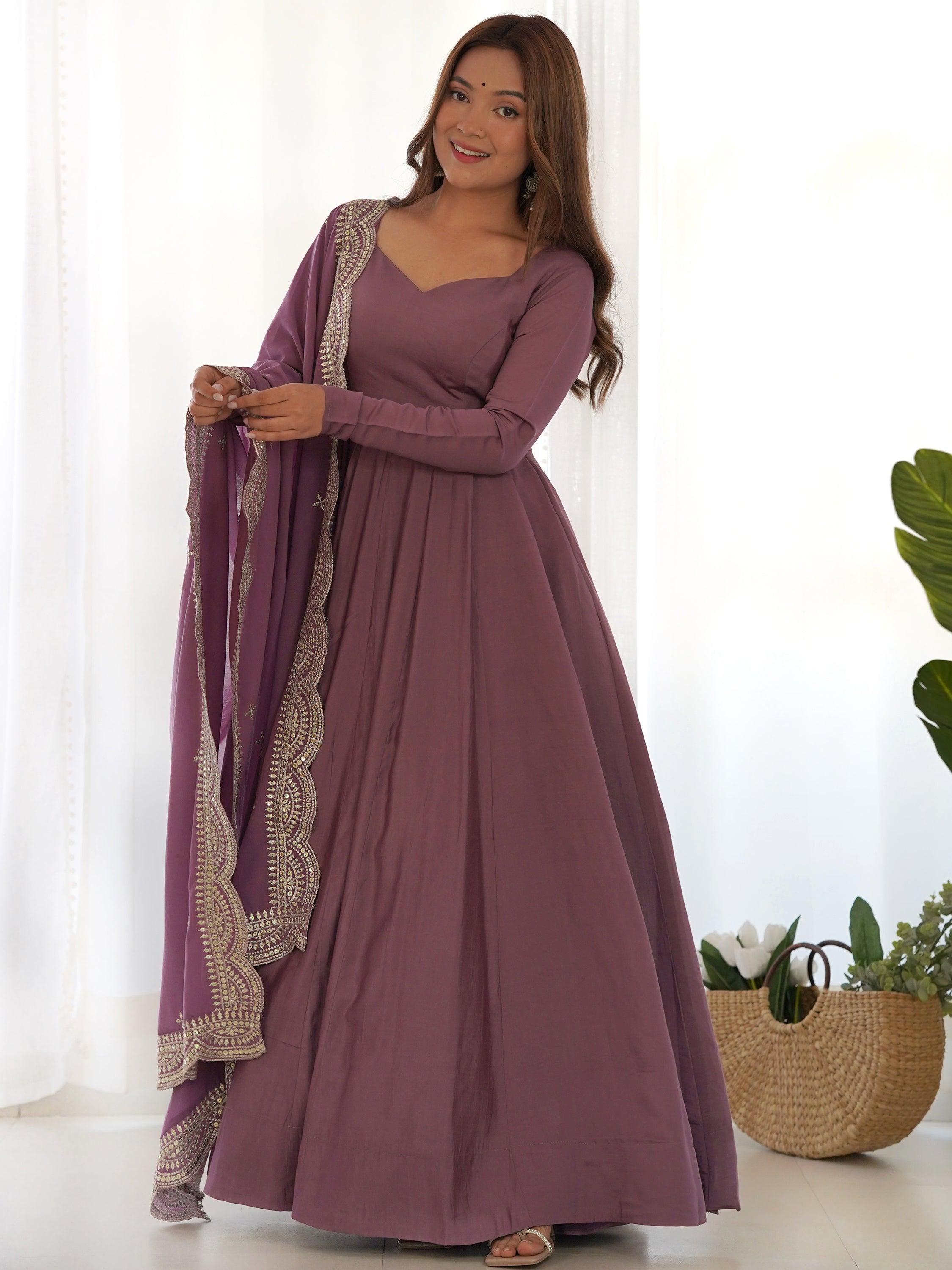 Bewitching Purple Silk Festival Wear Anarkali Suit With Dupatta for women