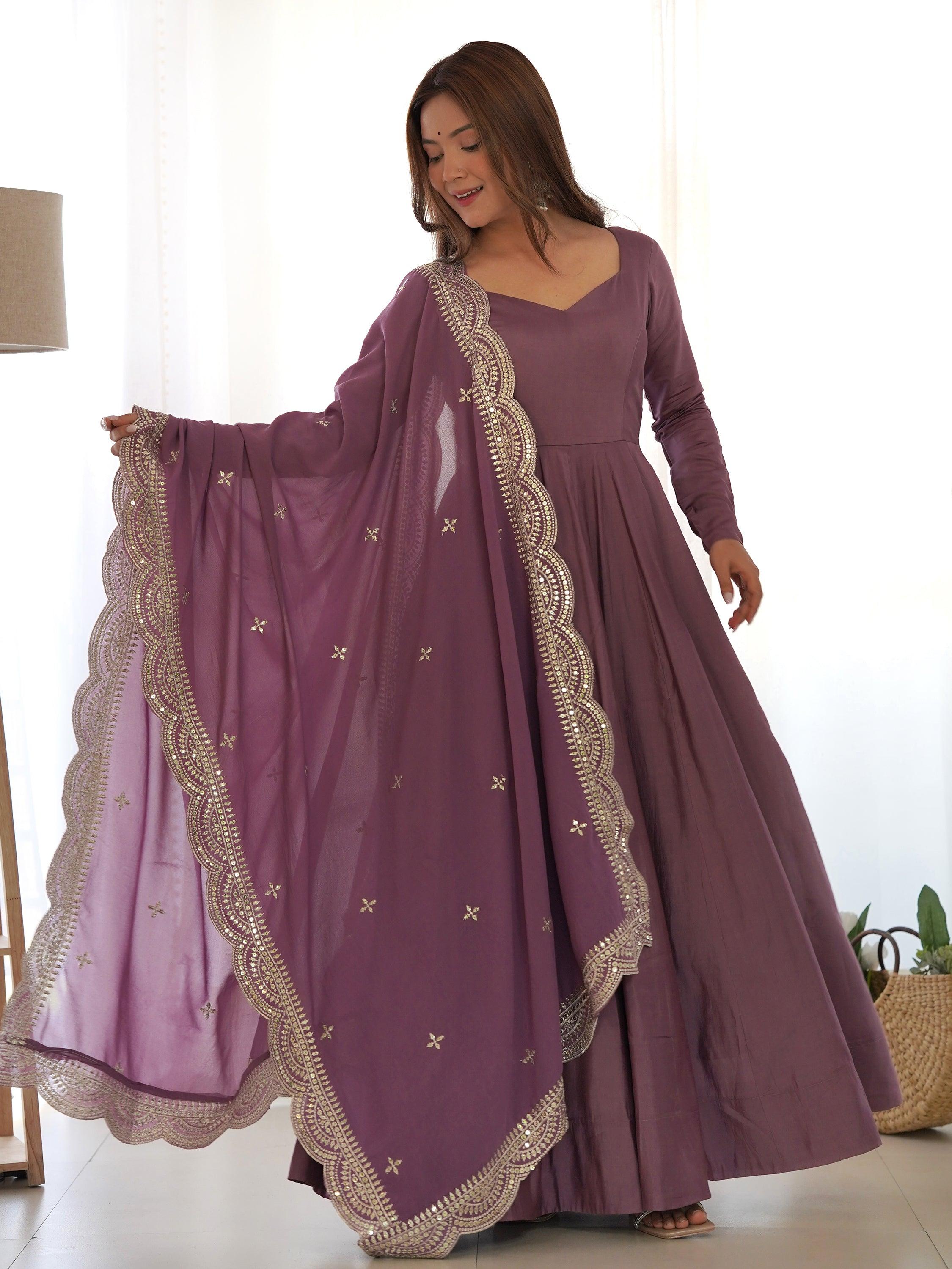 Purple silk festival wear Anarkali suit with dupatta for women