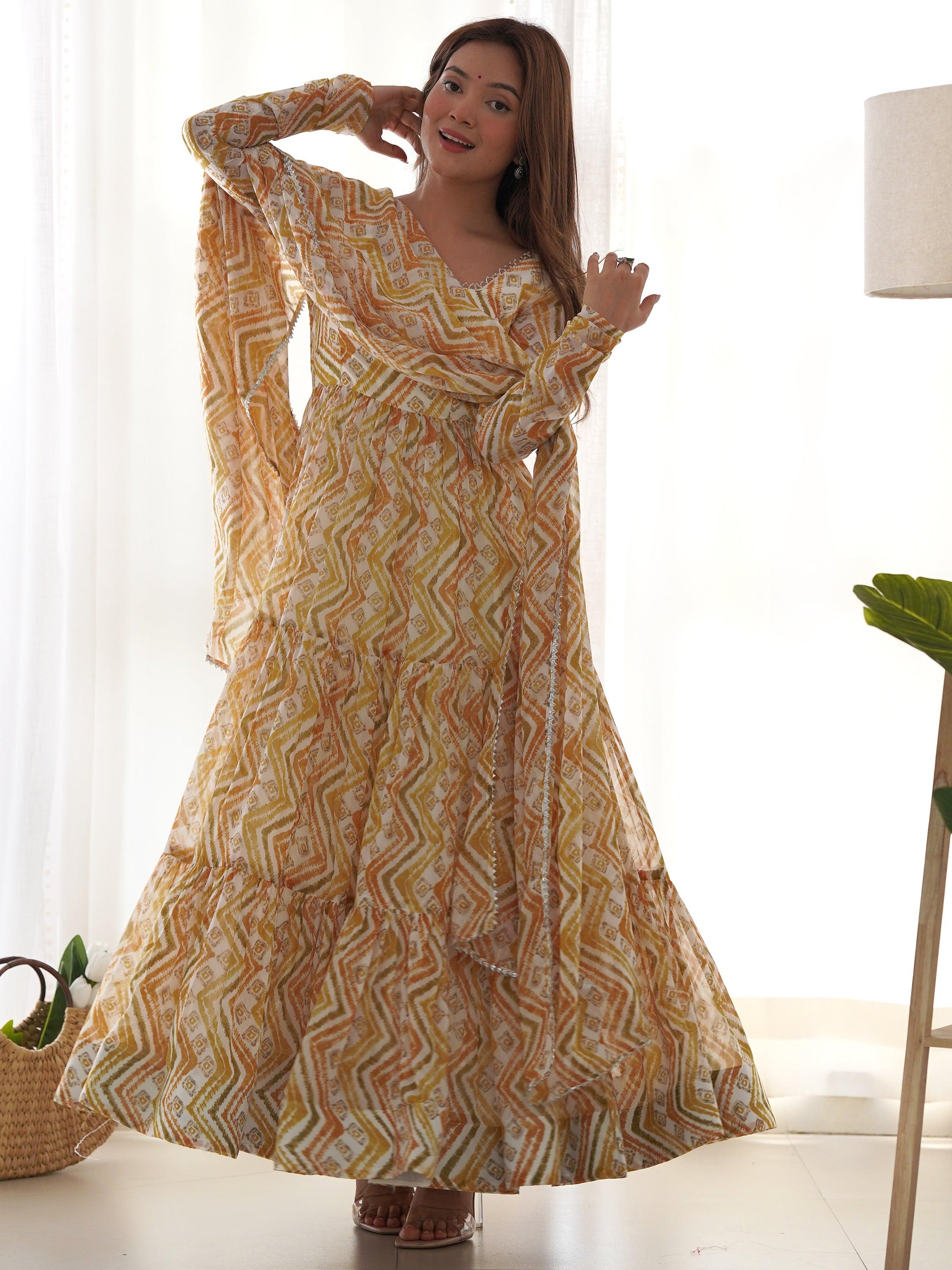 Beautifully adorned anarkali suit with georgette dupatta