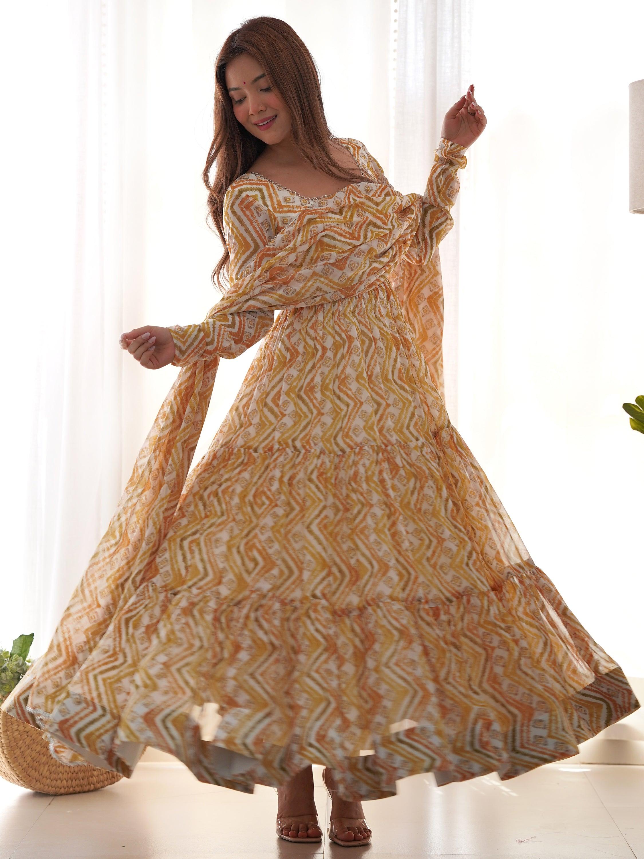 Elegant off-white traditional anarkali suit with silk pant