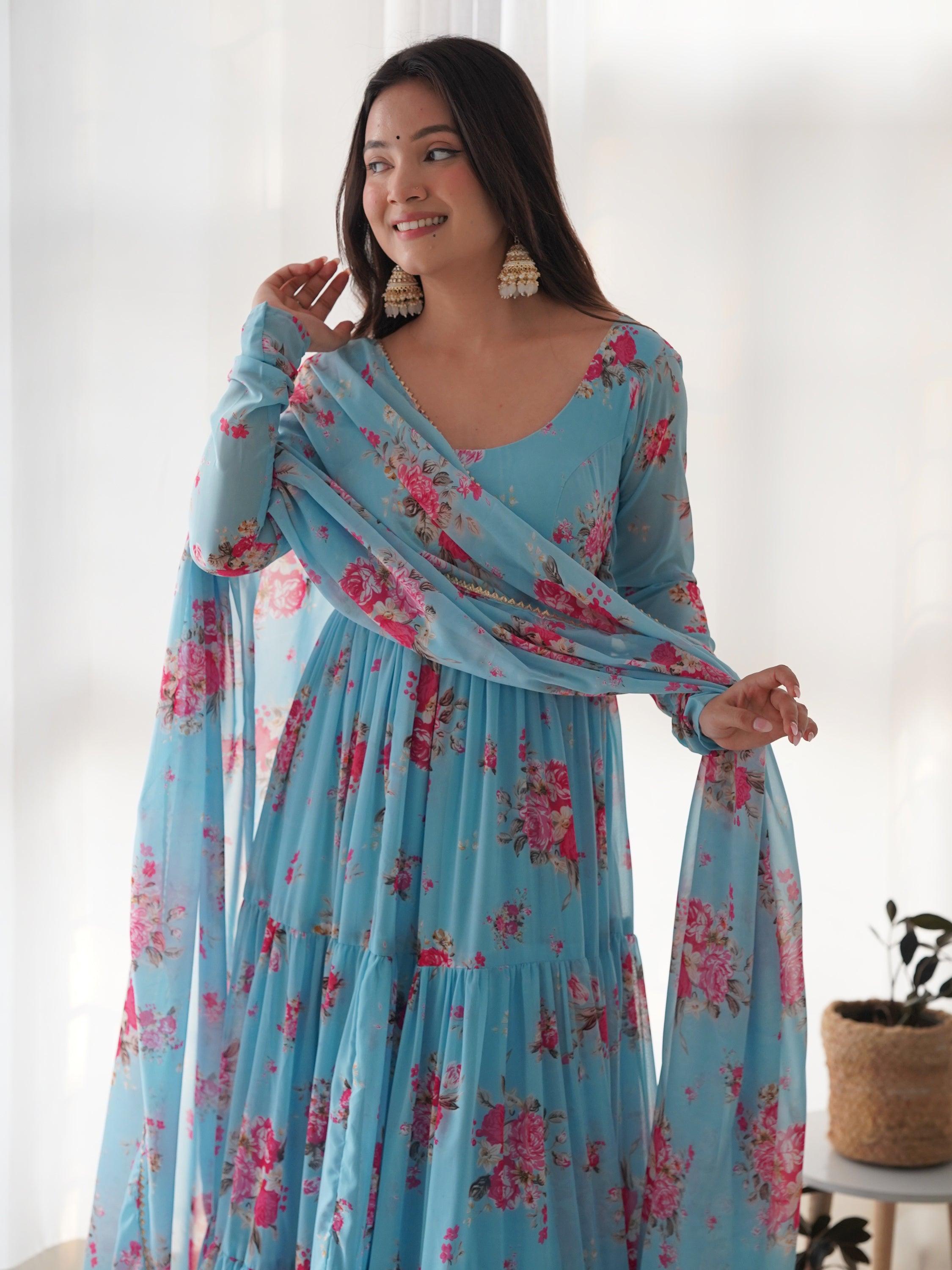 Luxurious silk pants in a matching sky-blue hue