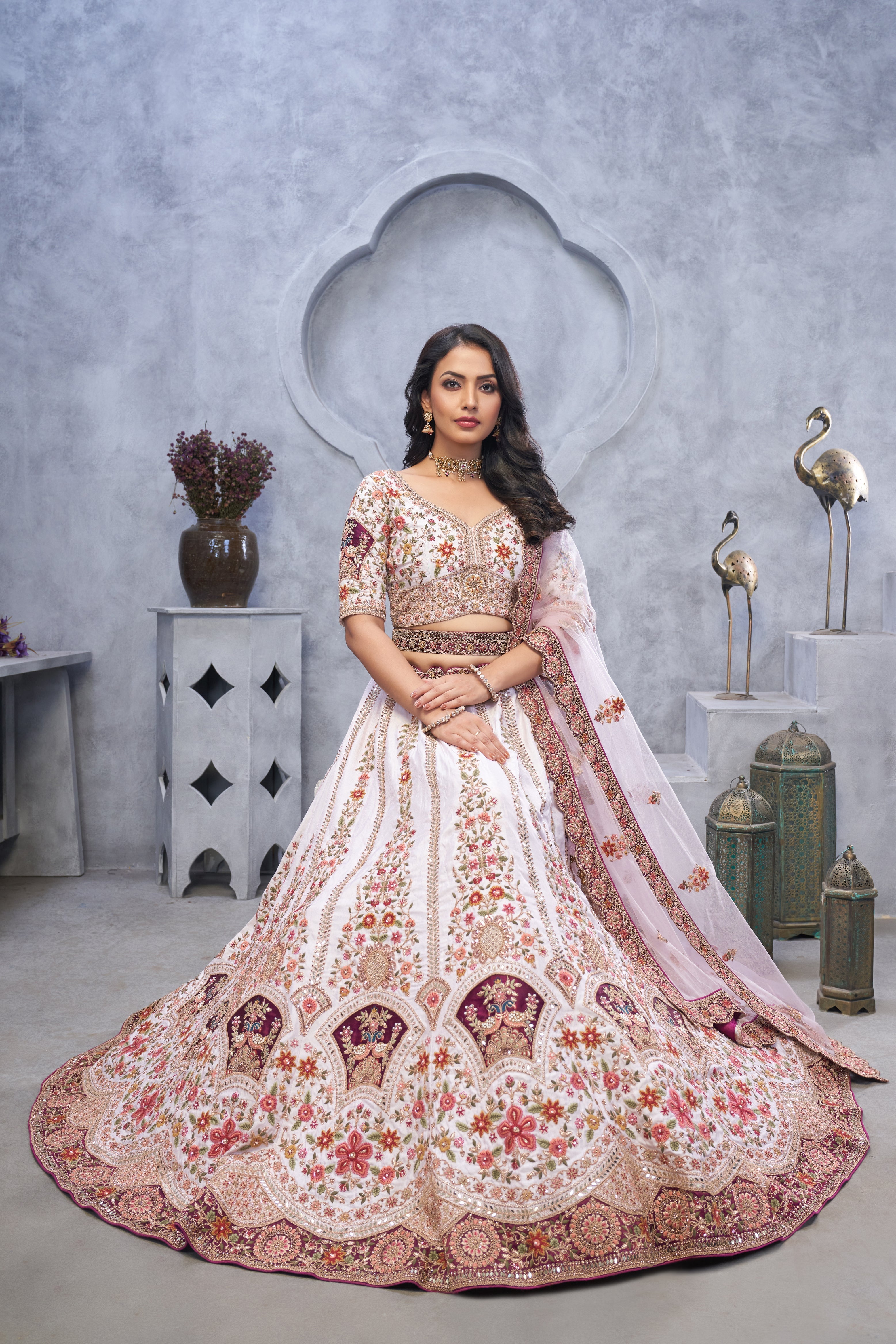 Light Purple Bridal Lehenga Zari Embroidery and Peacock Motifs - qivii